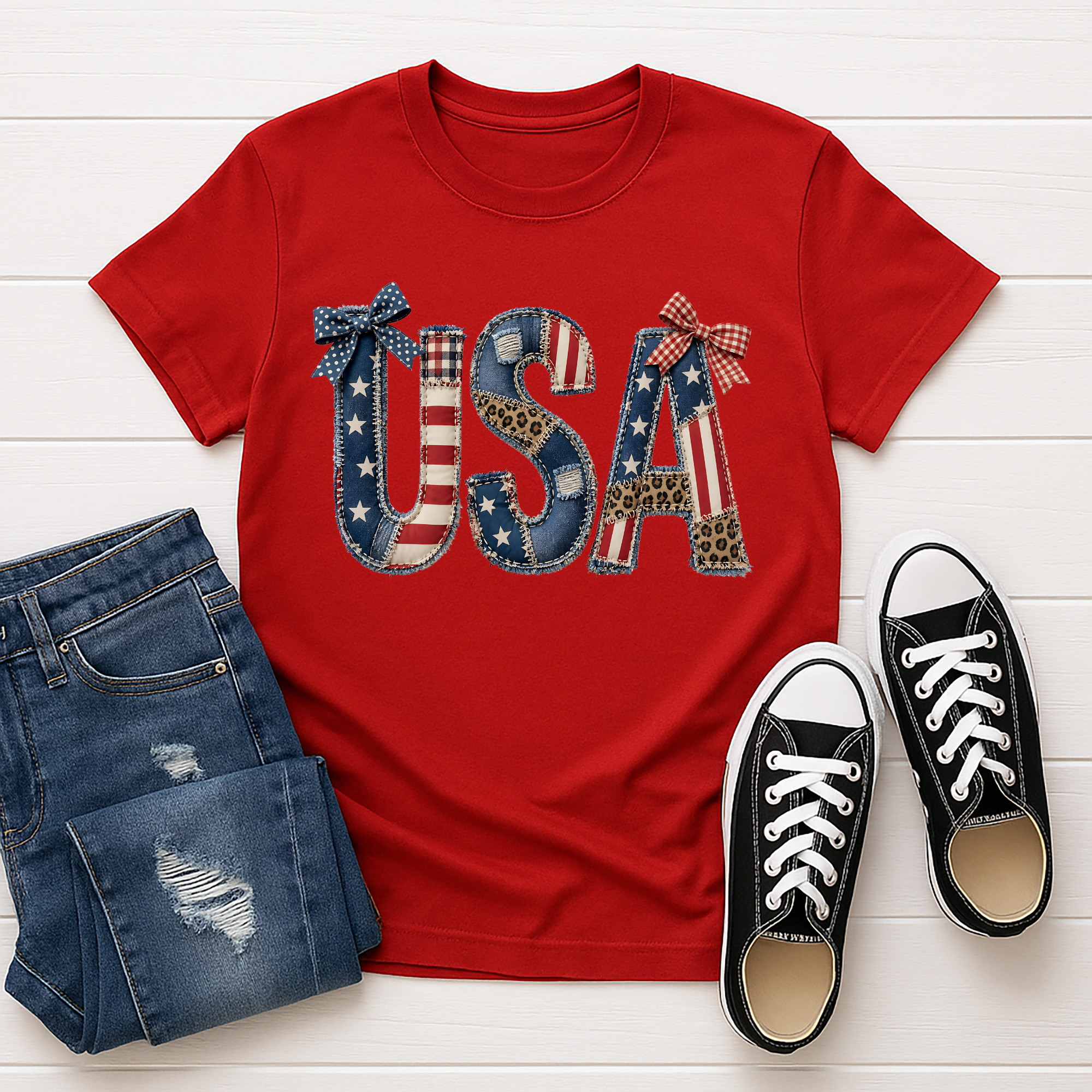 USA Faux Patchwork T-Shirt