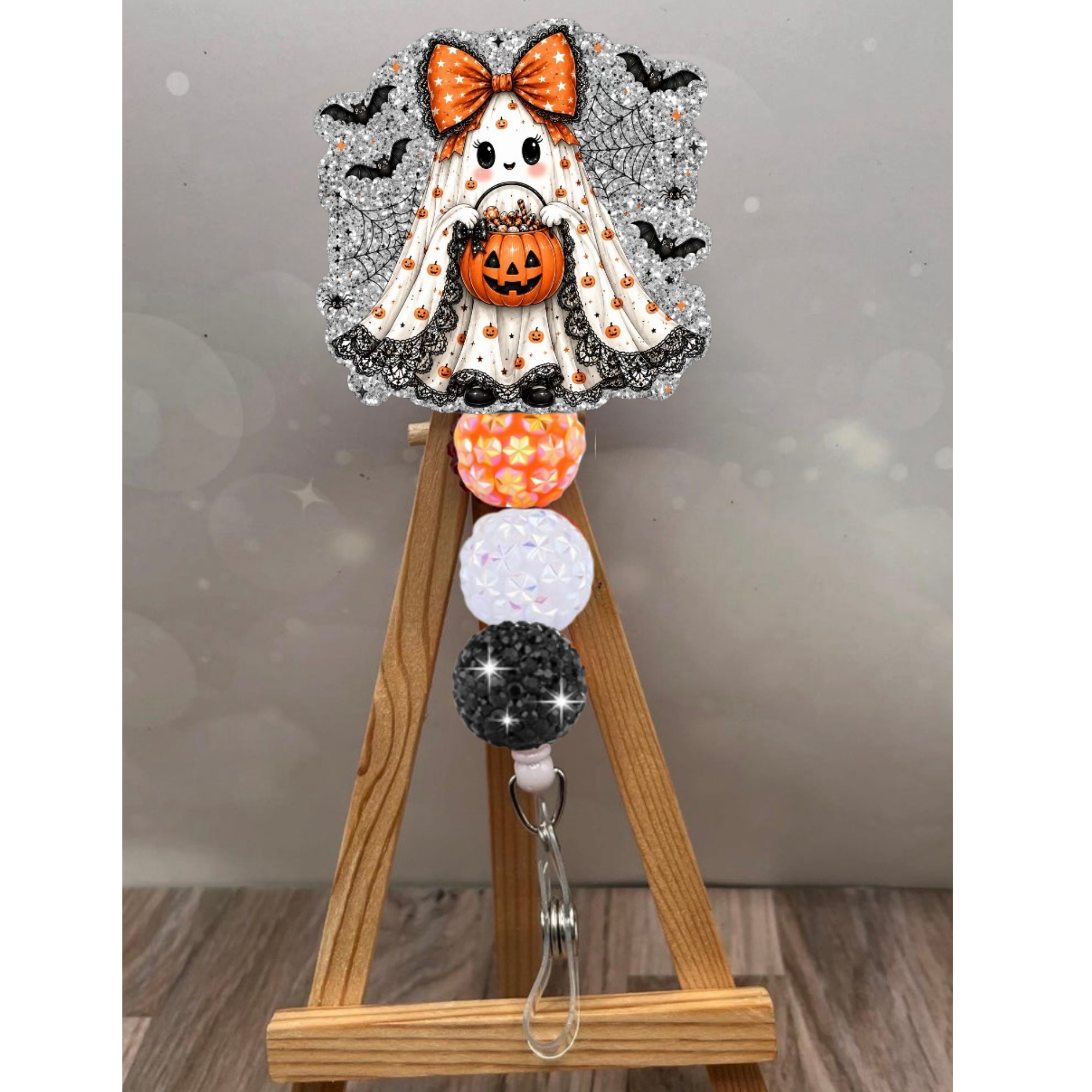 Cute Ghost Badge Pull – Glitter Lanyard Accessory