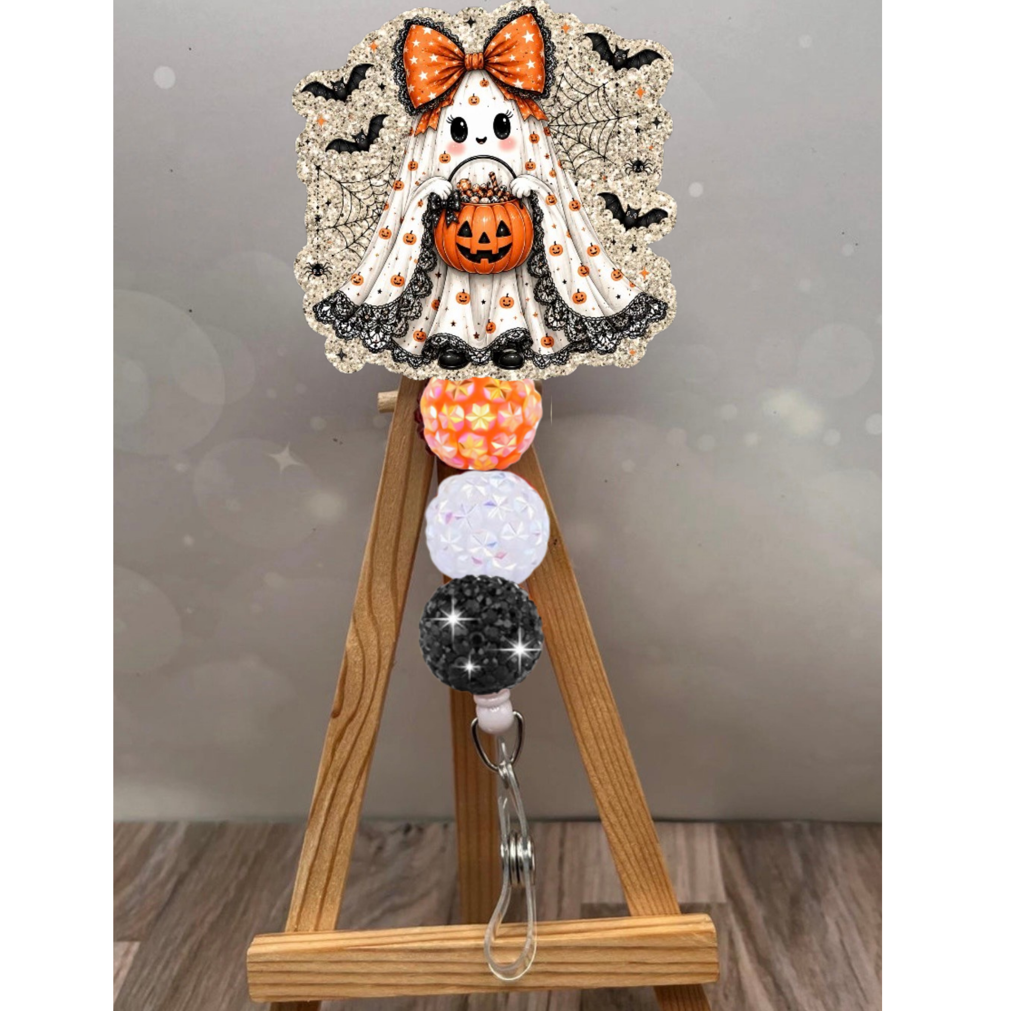 Cute Ghost Badge Pull – Glitter Lanyard Accessory