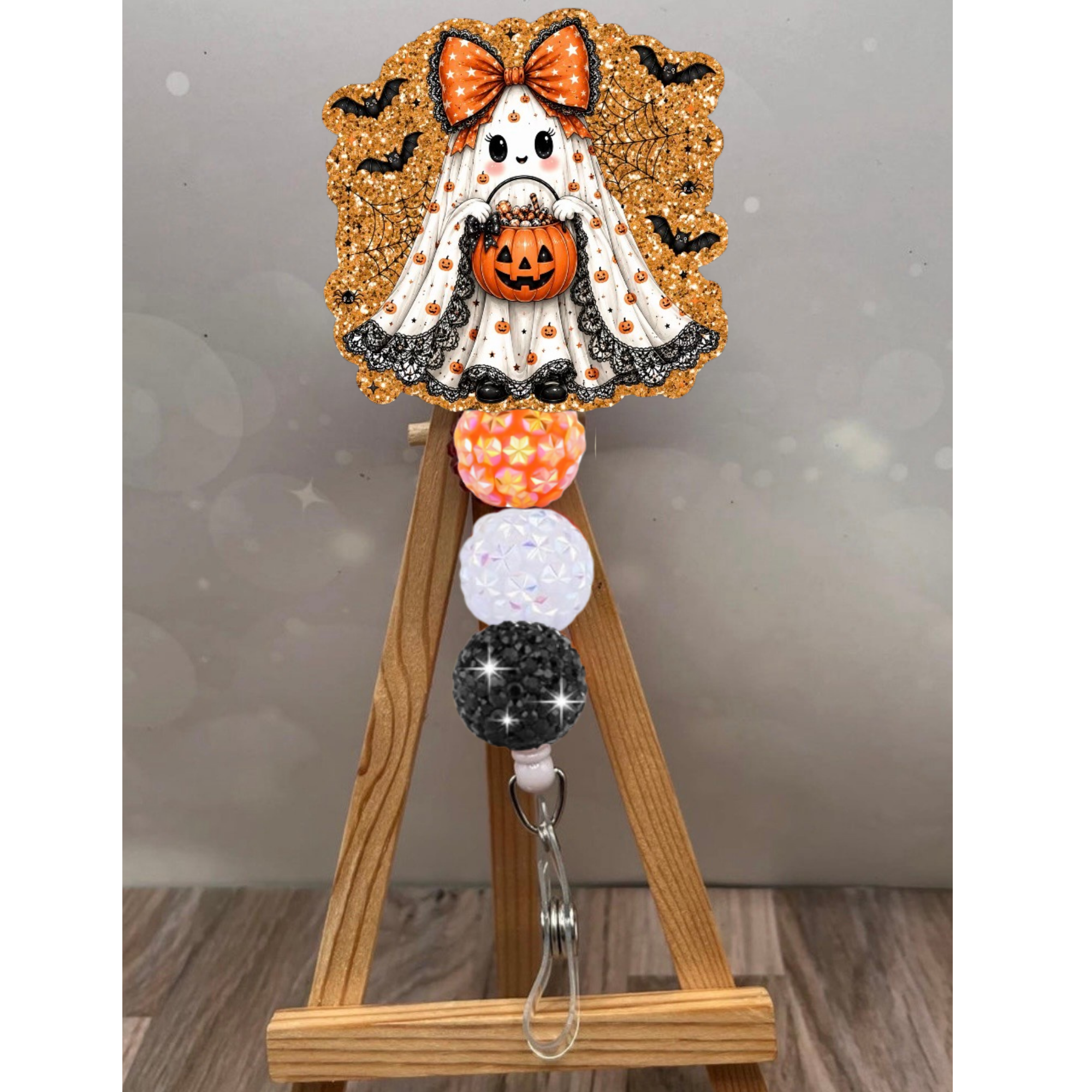 Cute Ghost Badge Pull – Glitter Lanyard Accessory