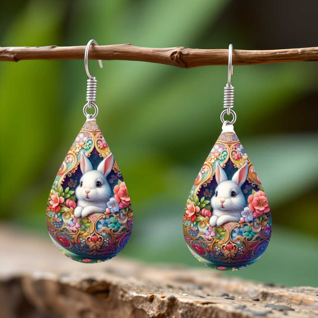 Floral Bunny Garden Earrings