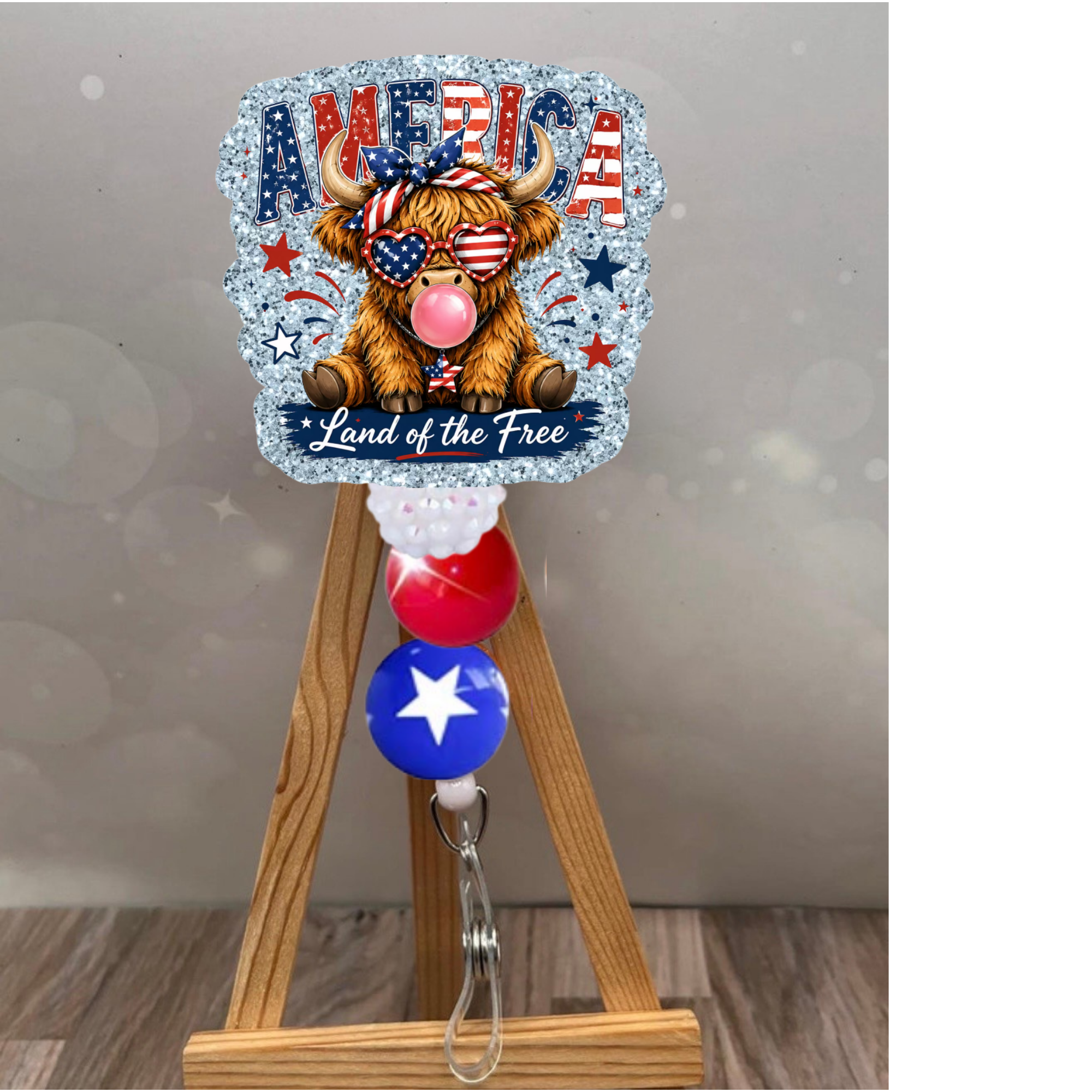 America Highland Cow Badge Pull