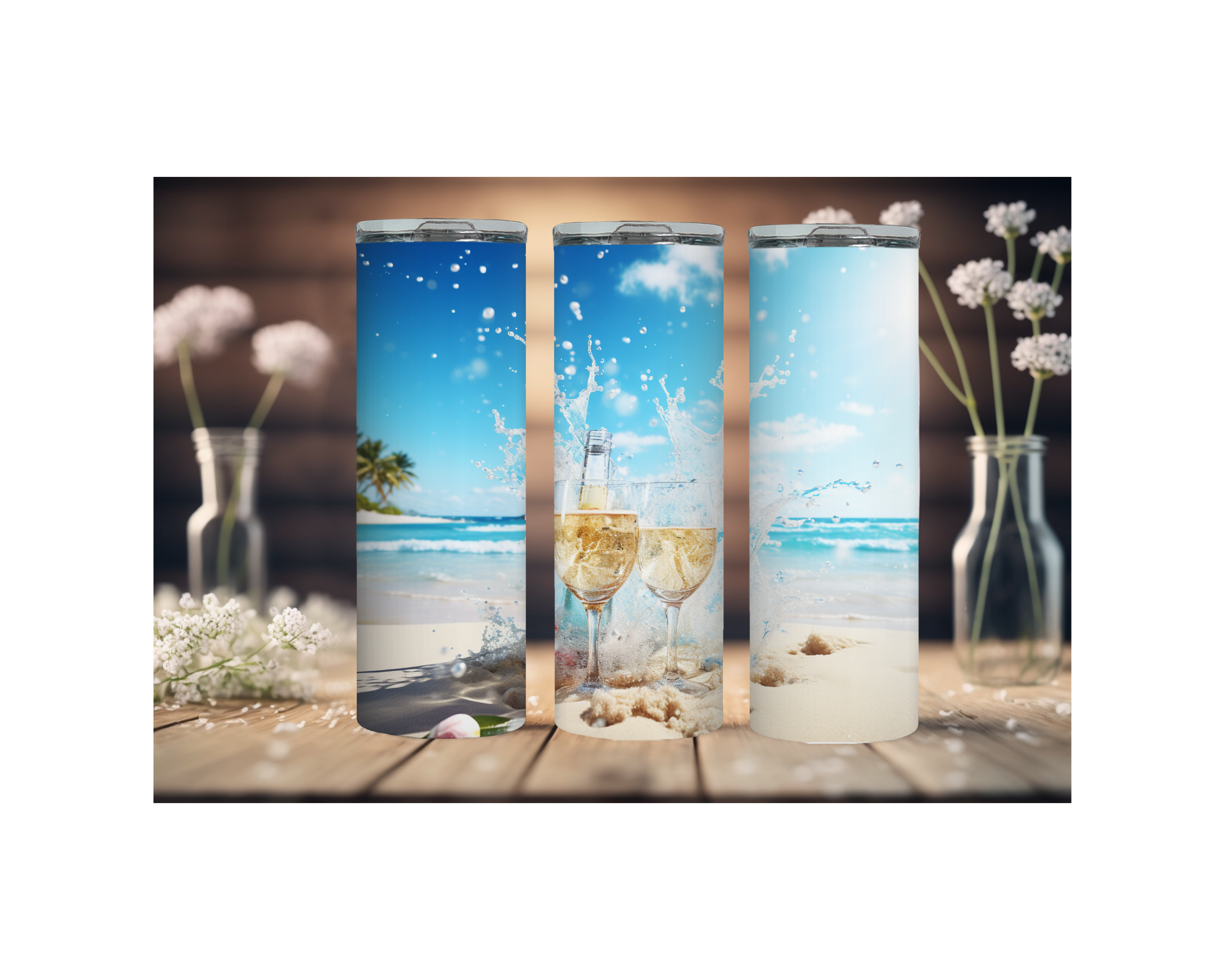 20 oz Beach Bliss Stainless Steel Tumblers, Multiple images to Choose from.