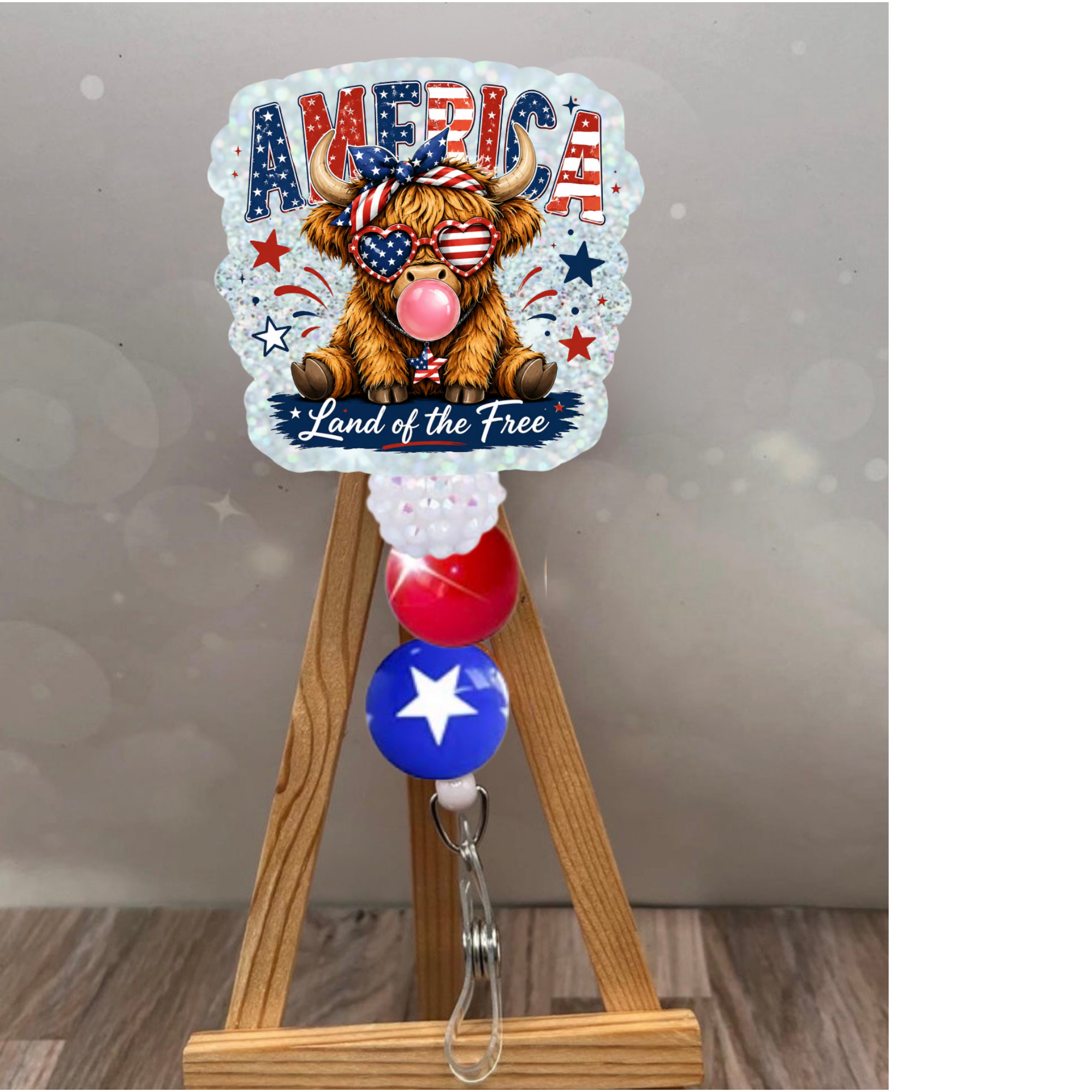 America Highland Cow Badge Pull