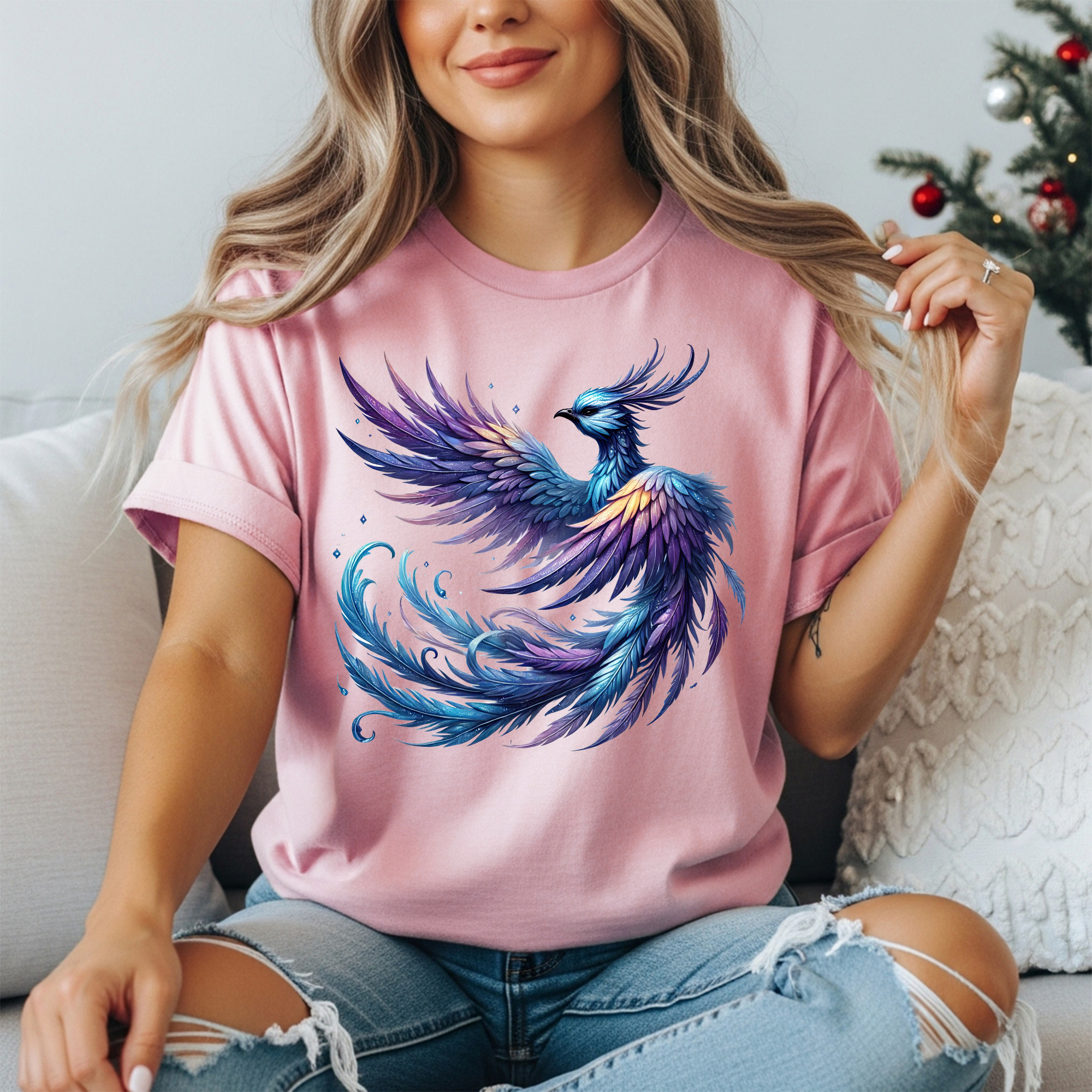 Blue Phoenix T-Shirt - Mystical Ice Fire Bird Rising Tee