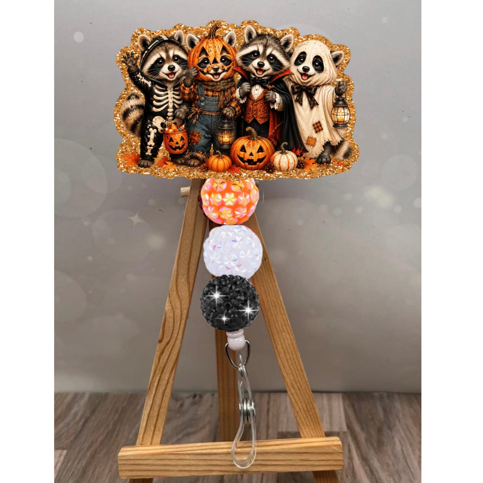 Halloween Raccoon Crew Badge Pull – Glitter Lanyard Accessory
