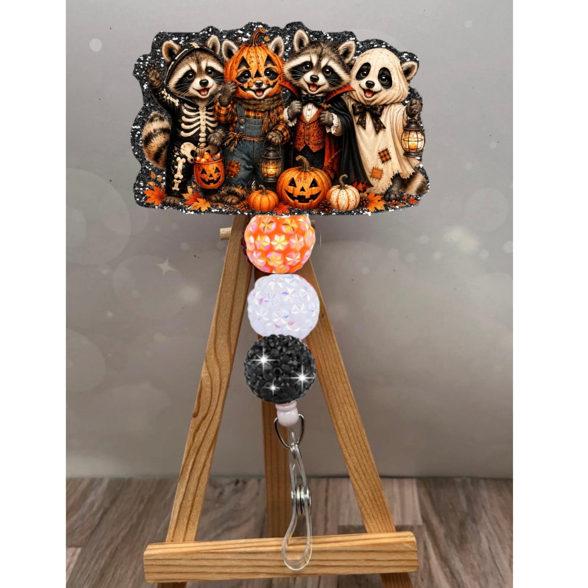 Halloween Raccoon Crew Badge Pull – Glitter Lanyard Accessory