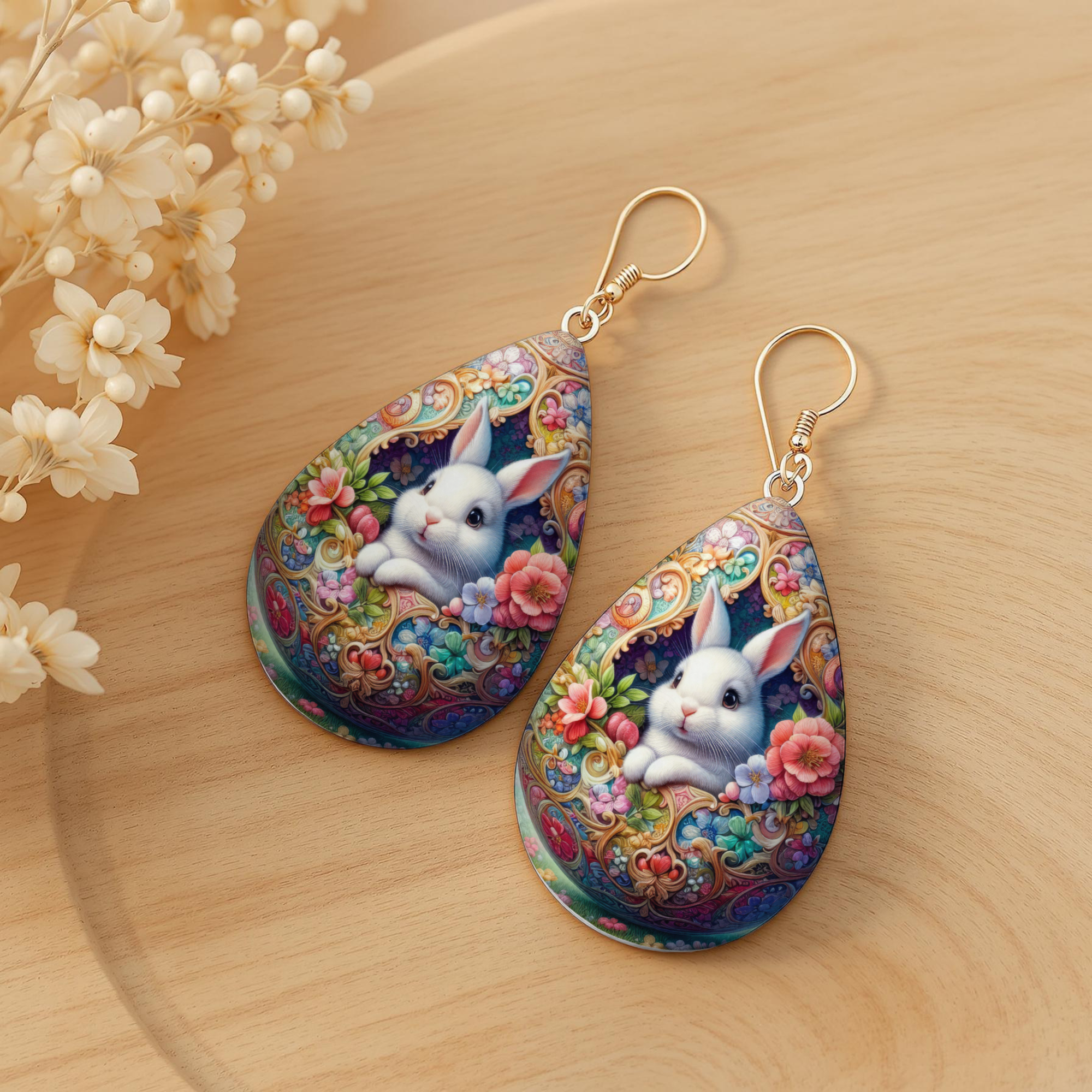 Floral Bunny Garden Earrings