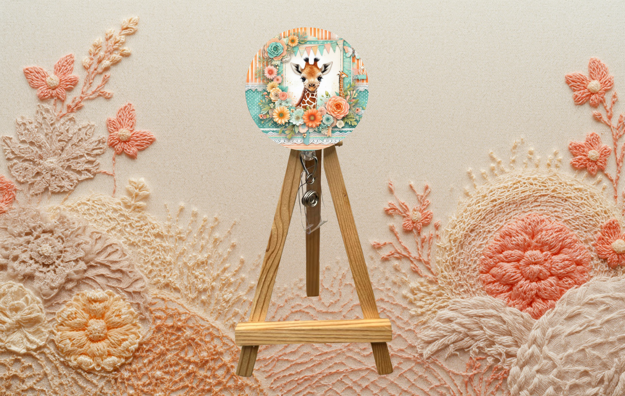 Giraffe badge pulls. Multiple Images available. Add beads or shimmer glitter options.