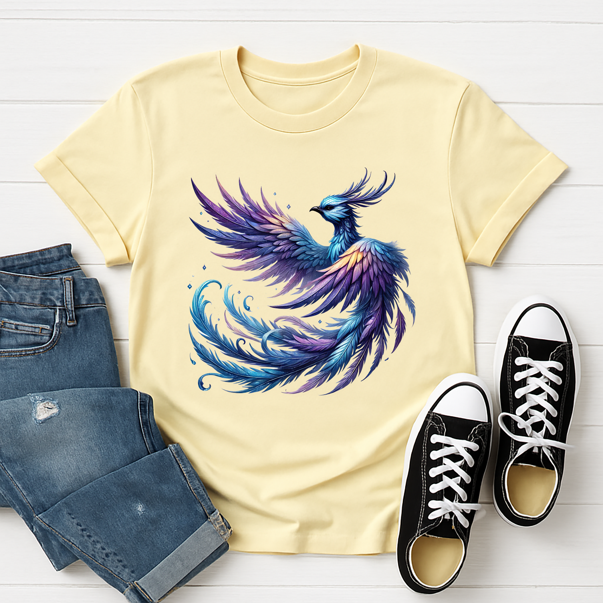 Blue Phoenix T-Shirt - Mystical Ice Fire Bird Rising Tee