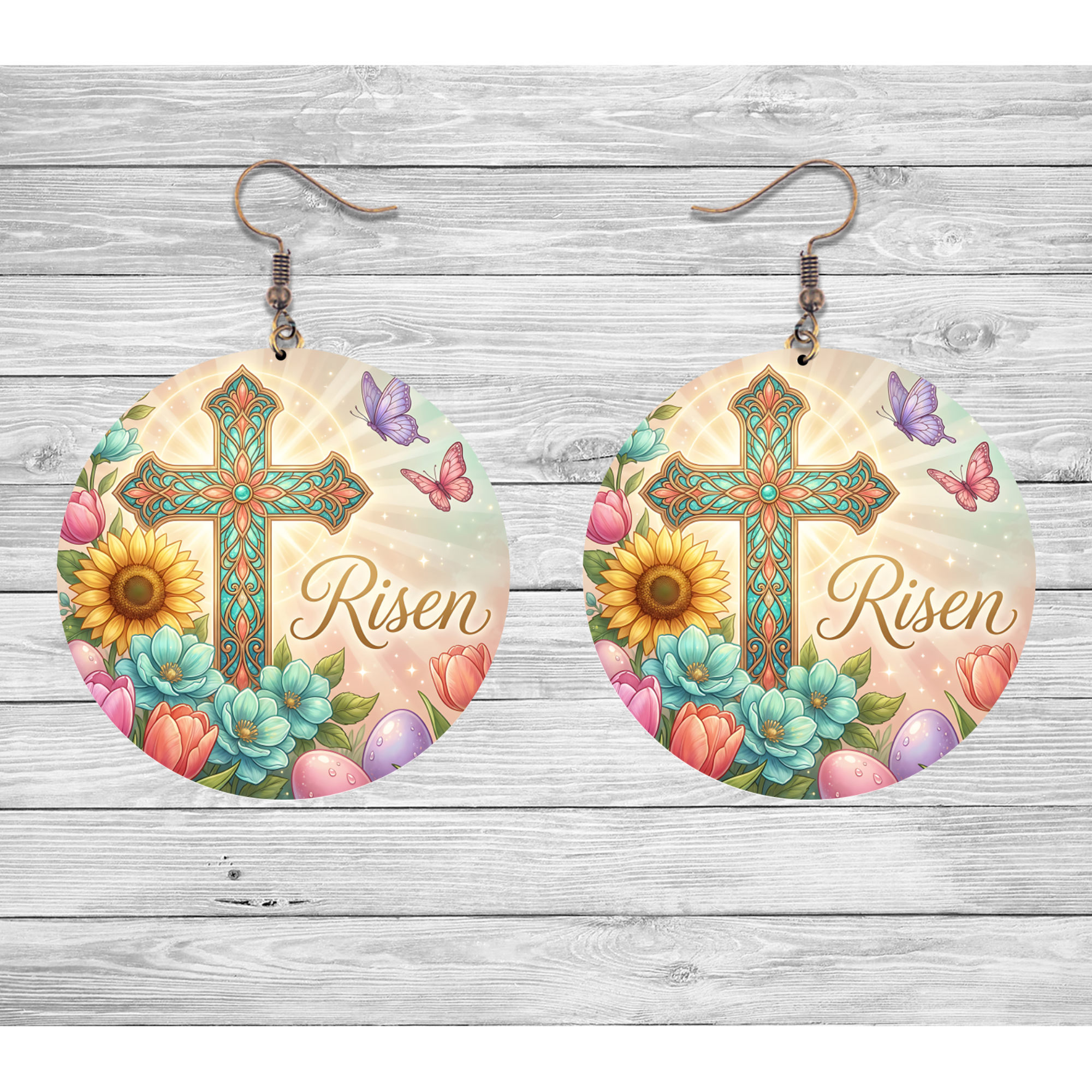 Risen Floral Cross Easter Earrings