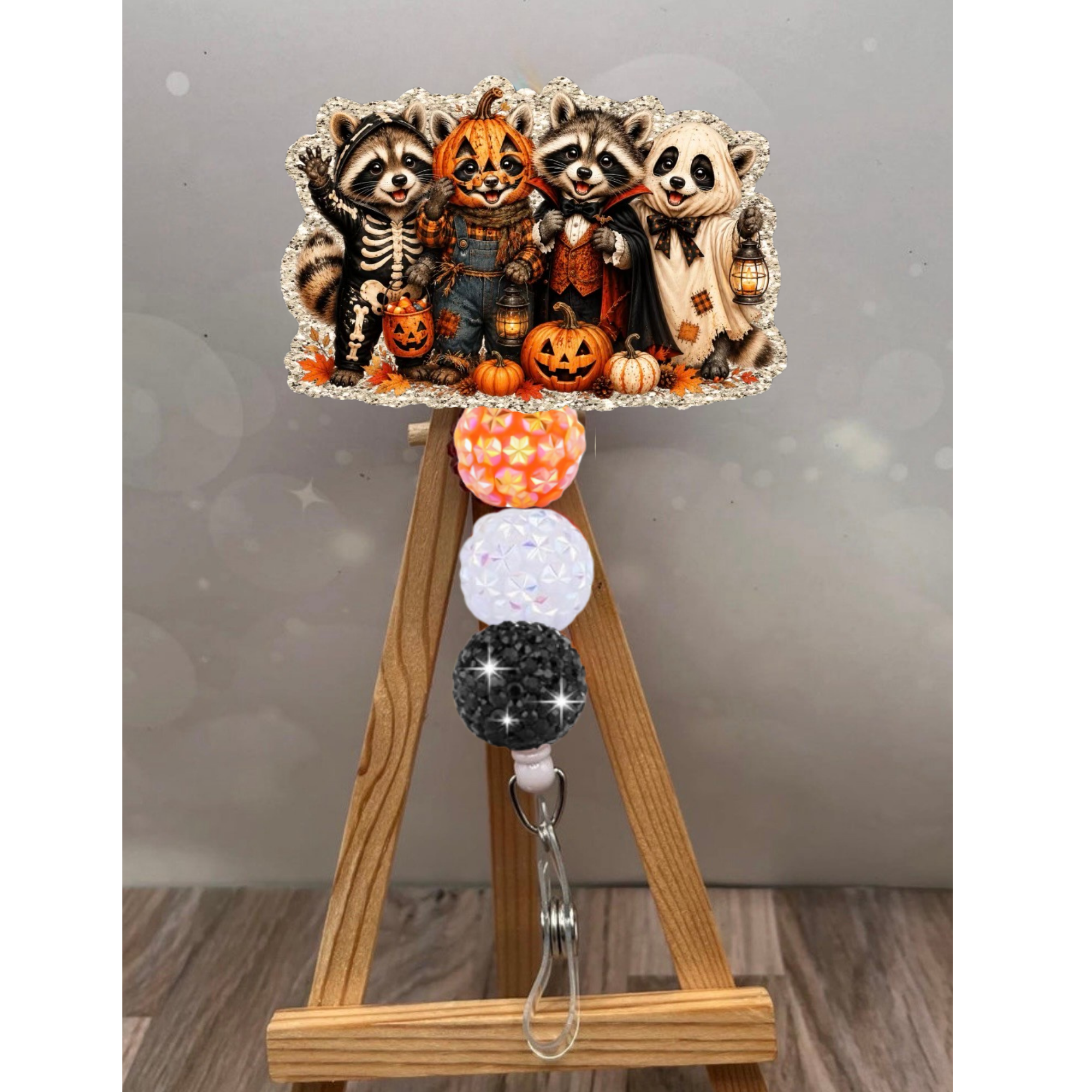 Halloween Raccoon Crew Badge Pull – Glitter Lanyard Accessory
