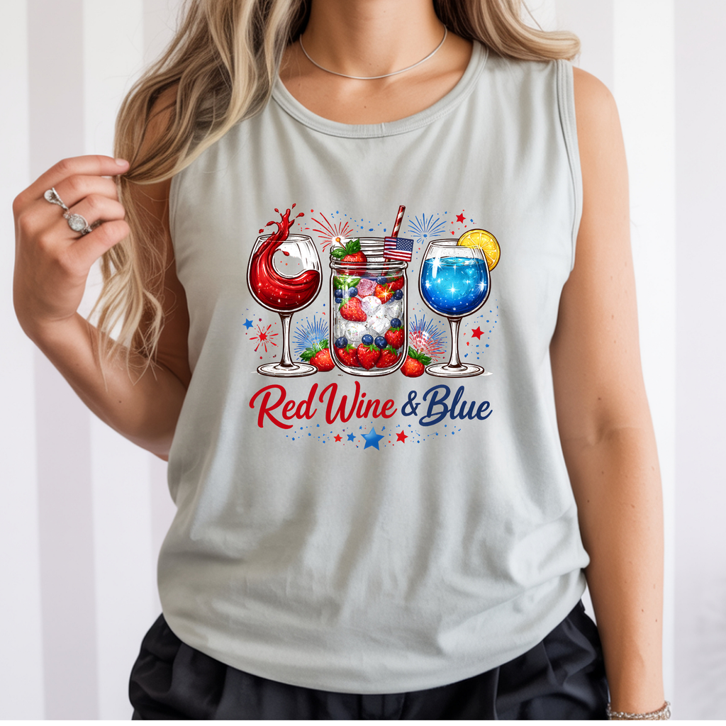 Red Wine Blue Tank Top | Funny Patriotic 4th of July Shirt
