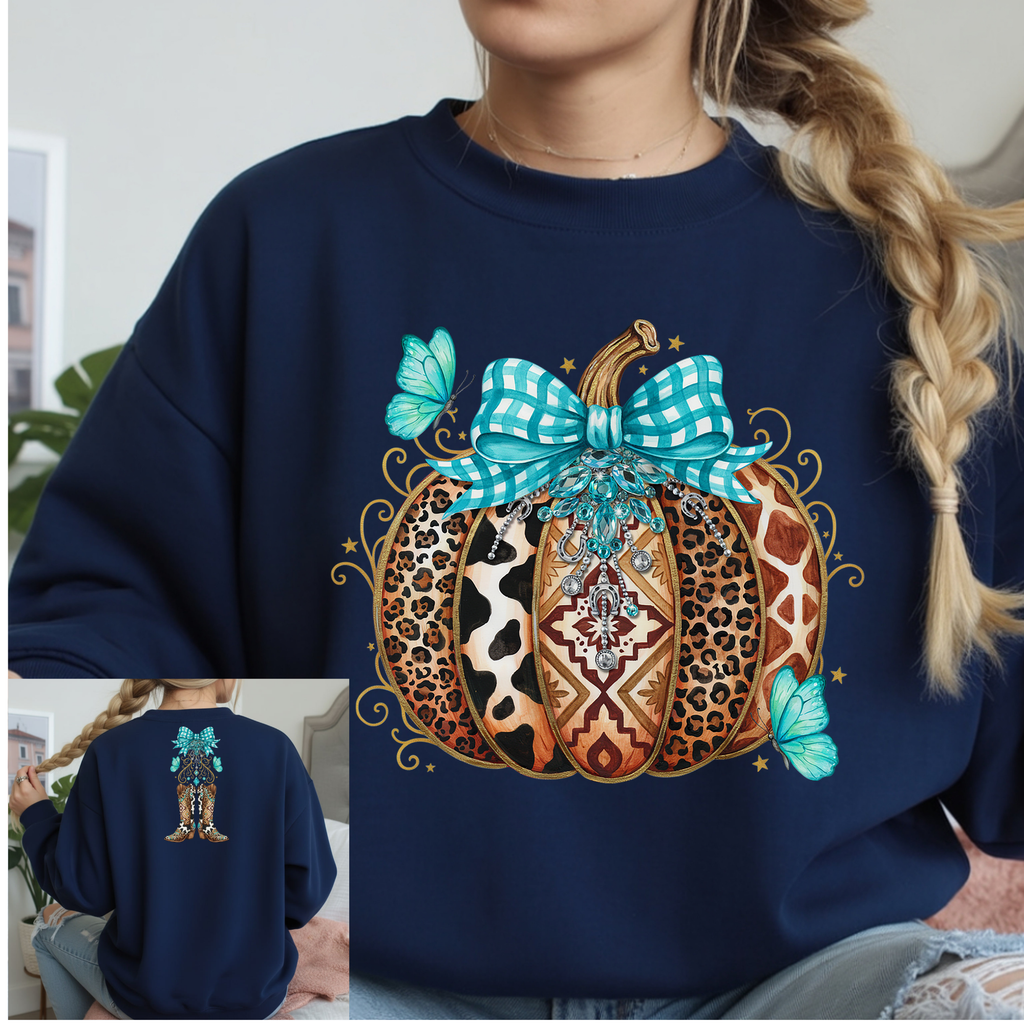 Boho Pumpkin Front & Back Graphic Fleece Sweatshirt