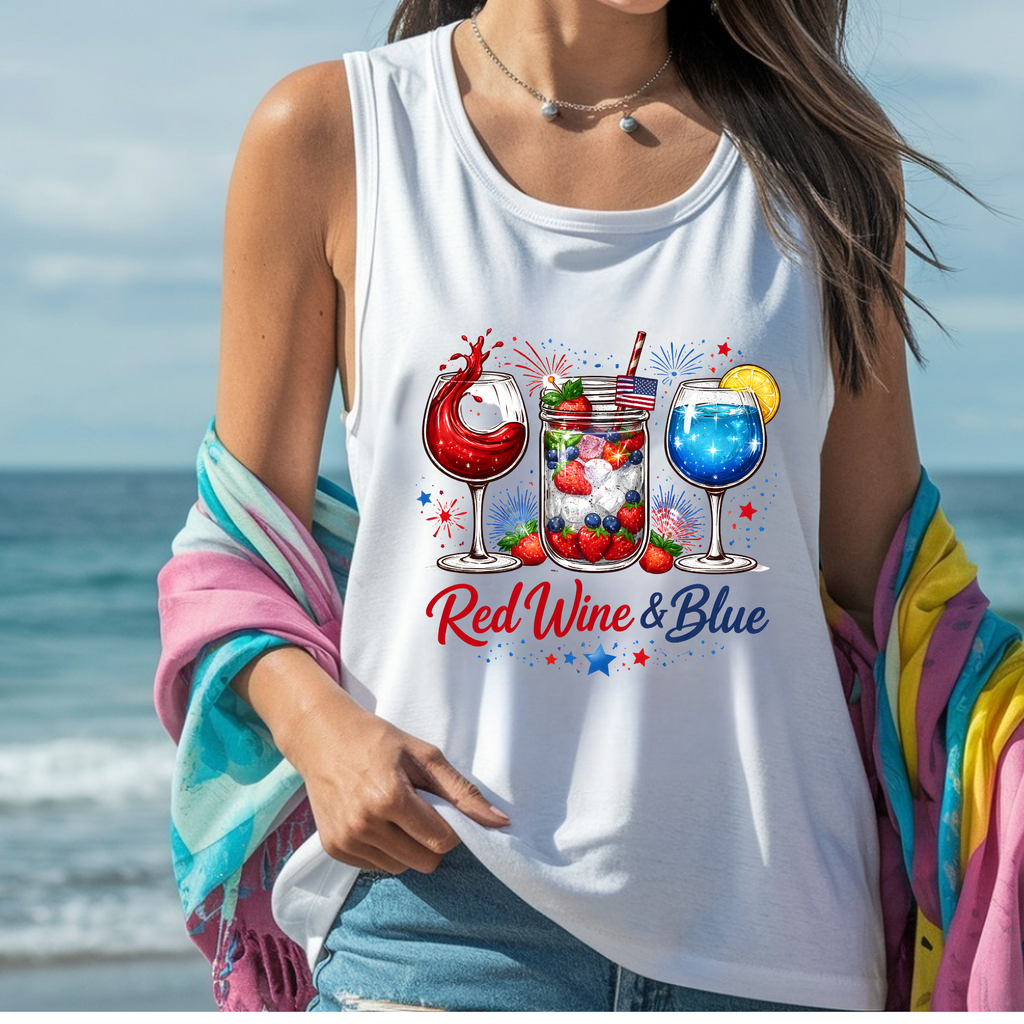 Red Wine Blue Tank Top | Funny Patriotic 4th of July Shirt