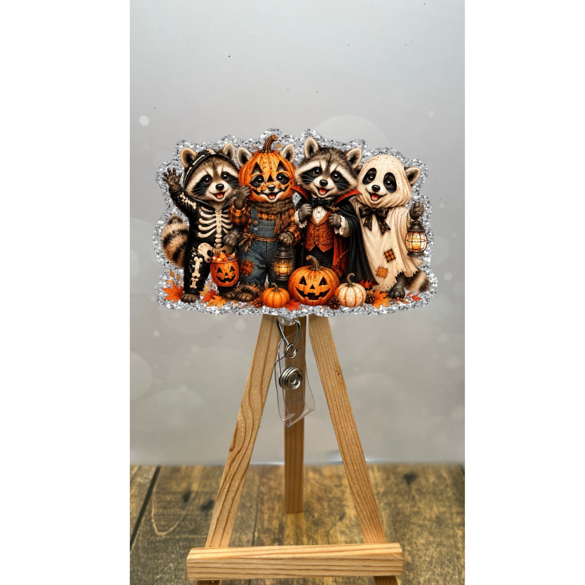Halloween Raccoon Crew Badge Pull – Glitter Lanyard Accessory