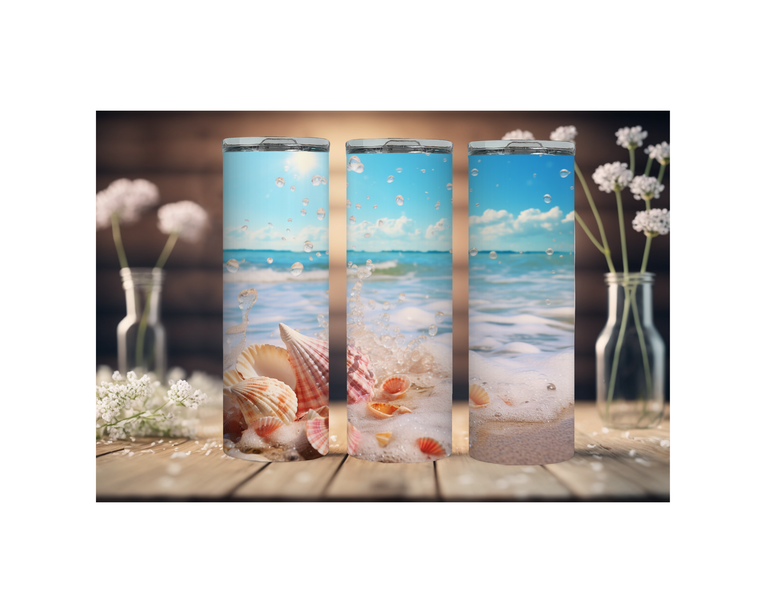 20 oz Beach Bliss Stainless Steel Tumblers, Multiple images to Choose from.