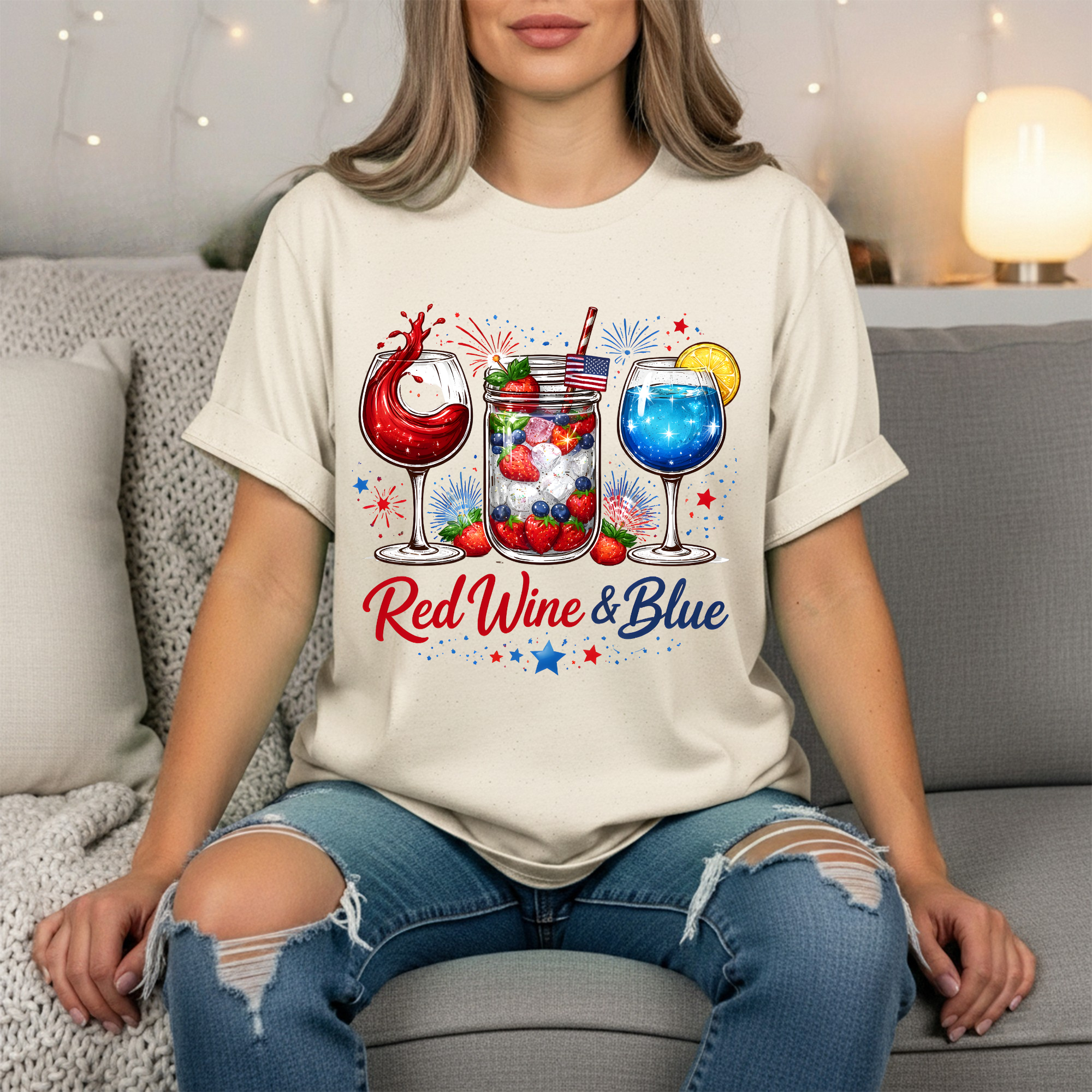 Red Wine and Blue Graphic Tee | Funny Patriotic 4th of July Shirt