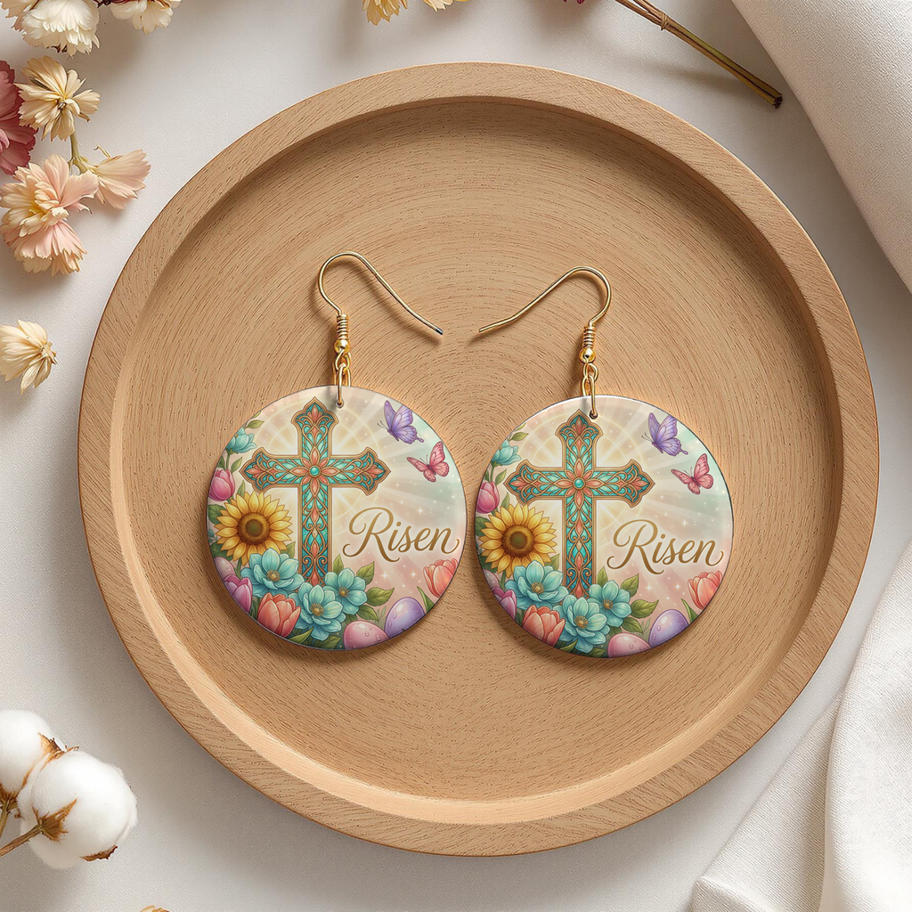 Risen Floral Cross Easter Earrings