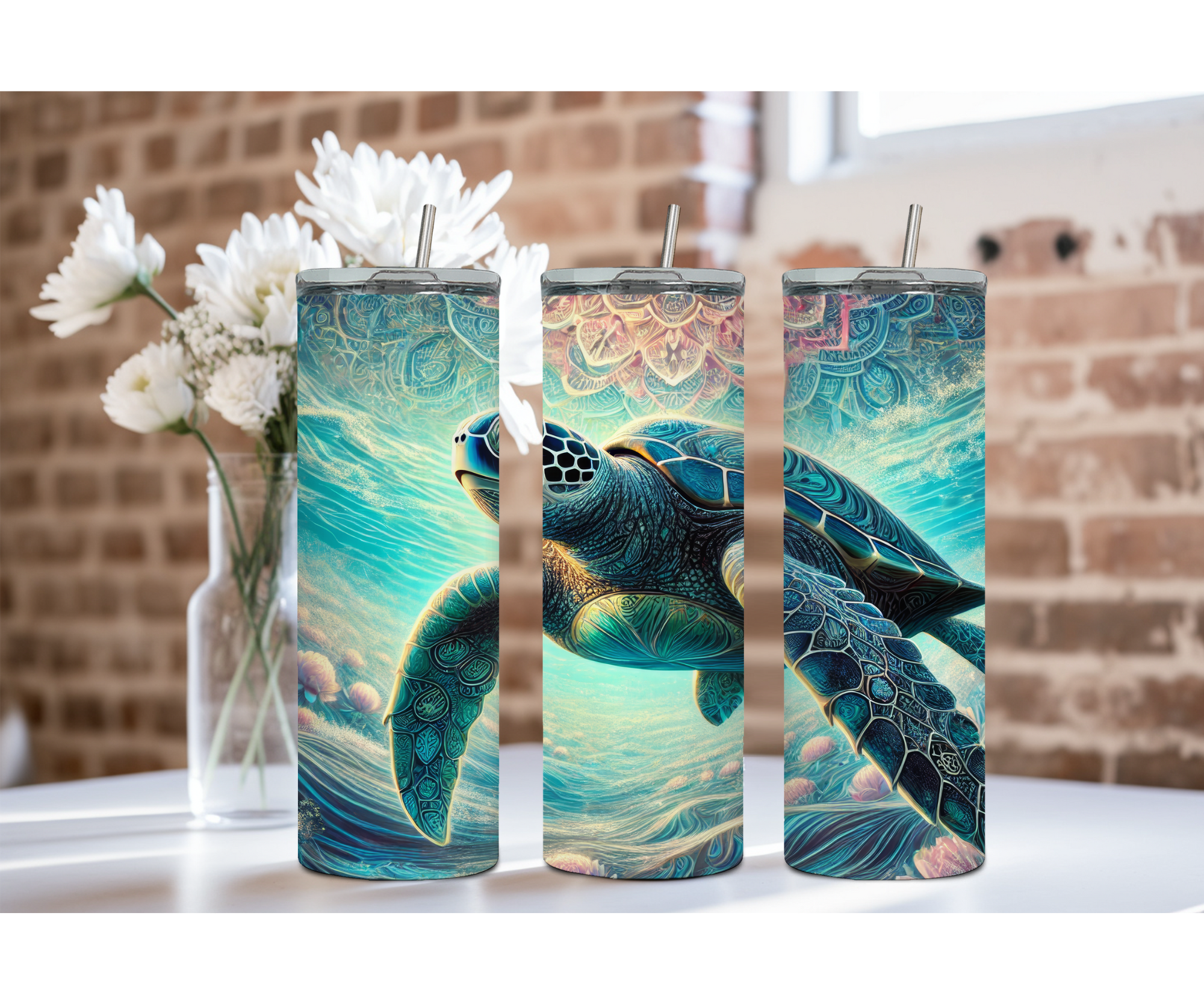 20 oz sip and surf Sea turtle Tumblers, Multiple images to choose from, with or without handle and speakers.