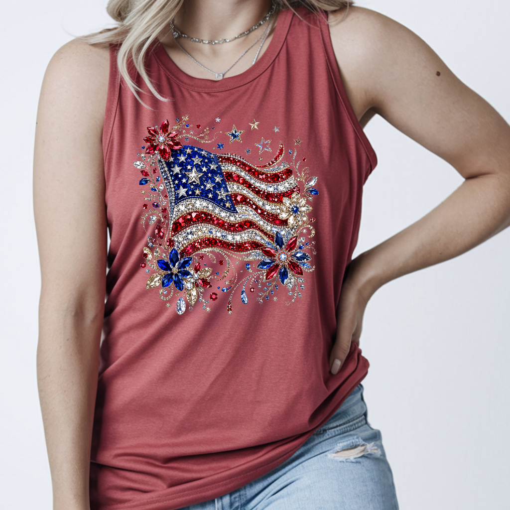 Faux Rhinestone American Flag Tank Top | Patriotic Sparkle Tank