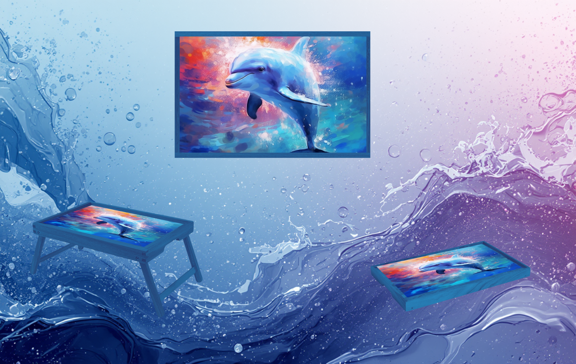 Dolphin Foldable Wooden TV Tray or Bed tray/lap Desk, make every snack feel like a beach day2 Sizes and Multiple Images Available.