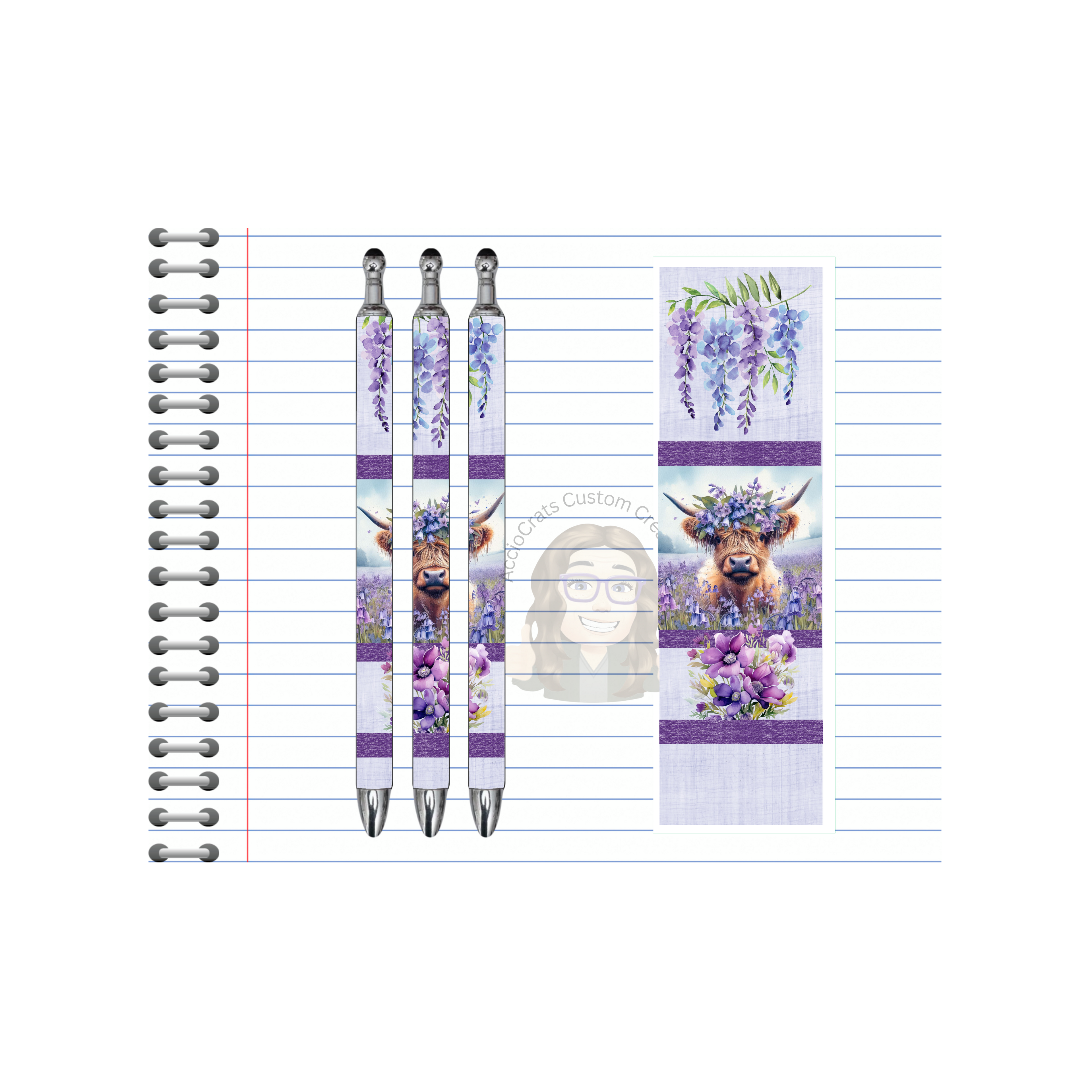 Refillable Pens, Highland Cow Images.  Cute notes start here. Multiple options and Images available.