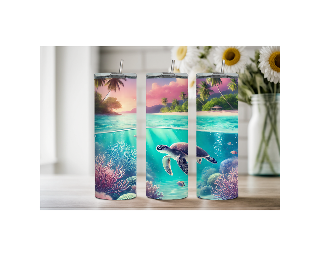 20 oz sip and surf Sea turtle Tumblers, Multiple images to choose from, with or without handle and speakers.