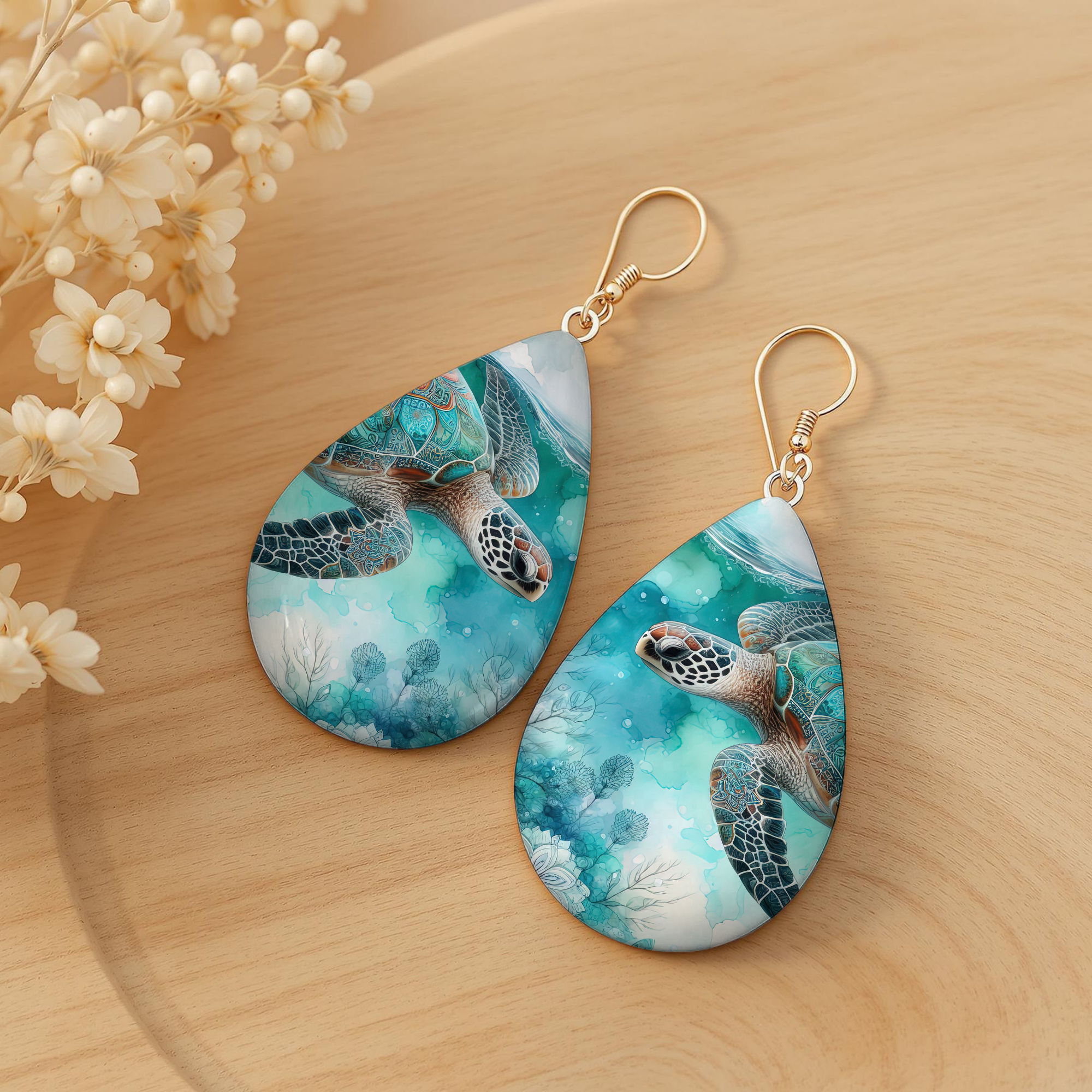 Sea Turtle Teardrop Earrings — Choose Your Design