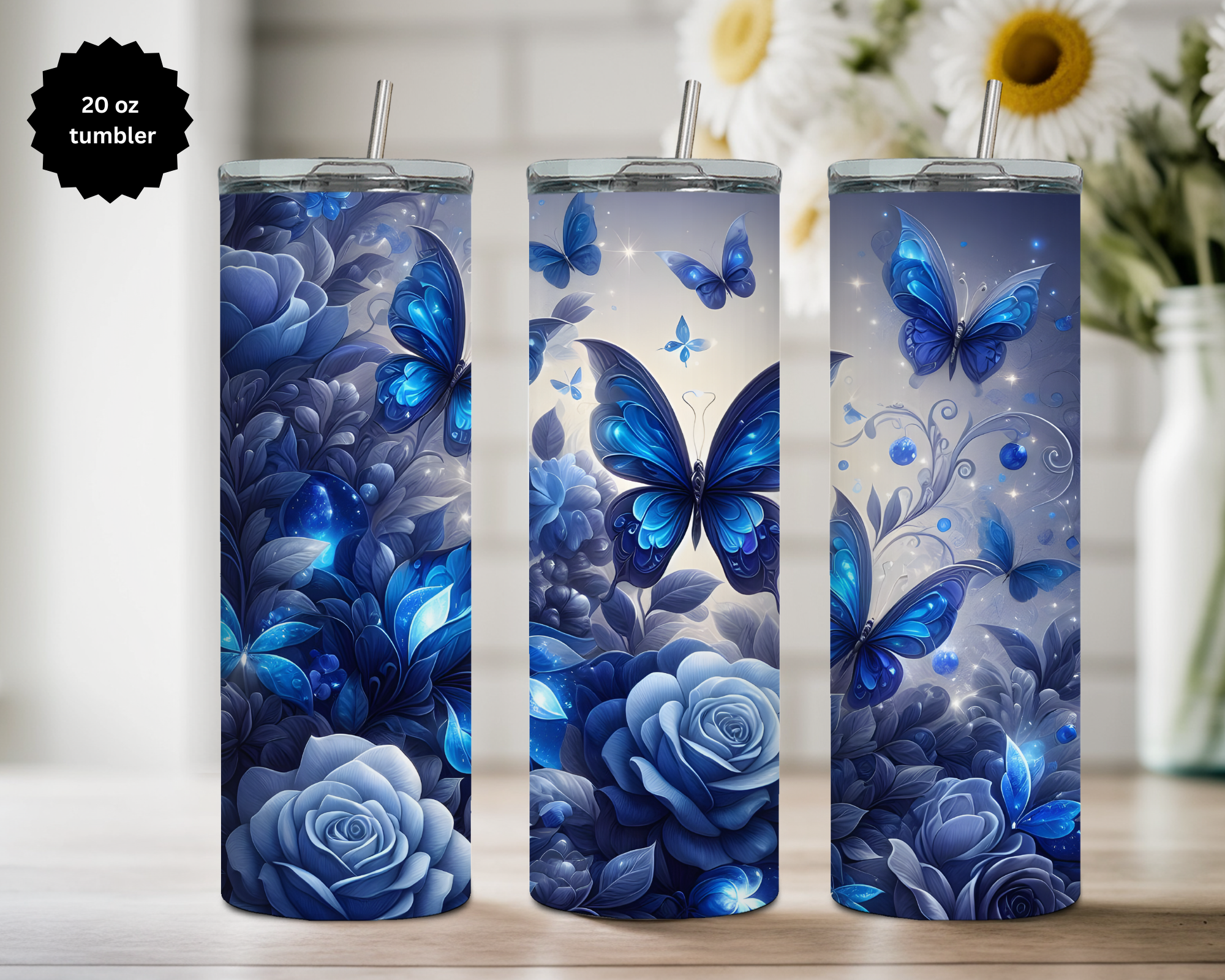 Butterfly 20 oz Stainless-Steel Tumblers. Multiple Sizes and Images Available.