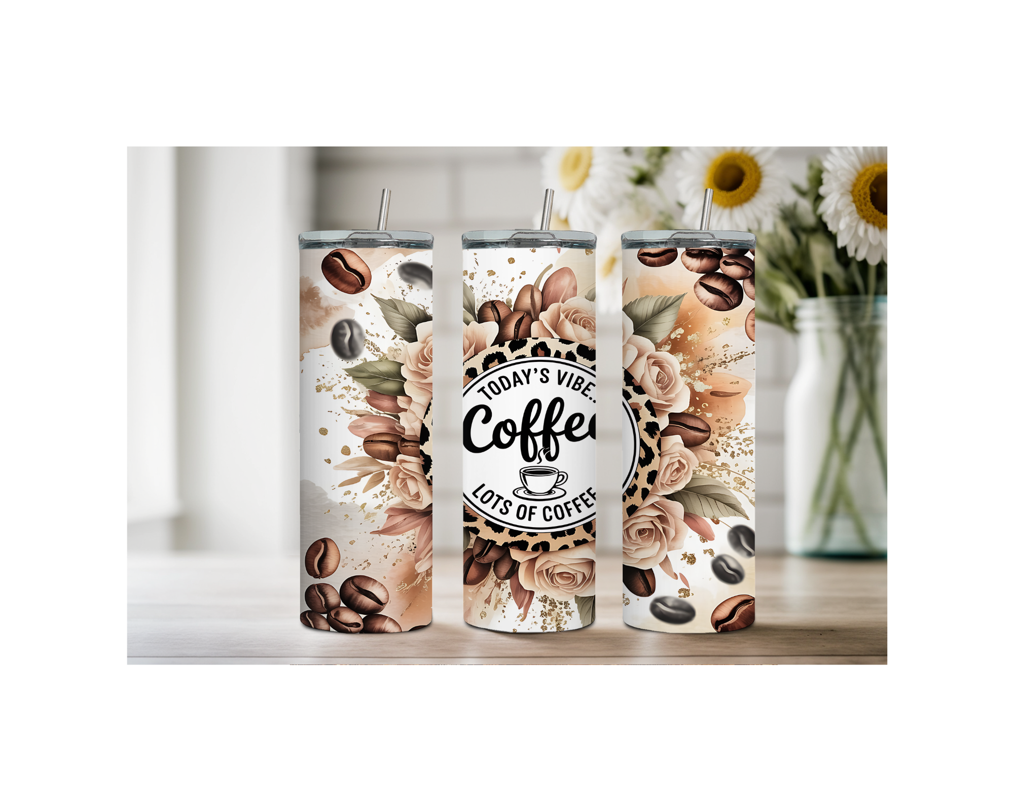Brew‑tiful Day 20 oz Coffee Tumbler. Stainless-Steel Tumblers. Multiple Sizes and Images Available.