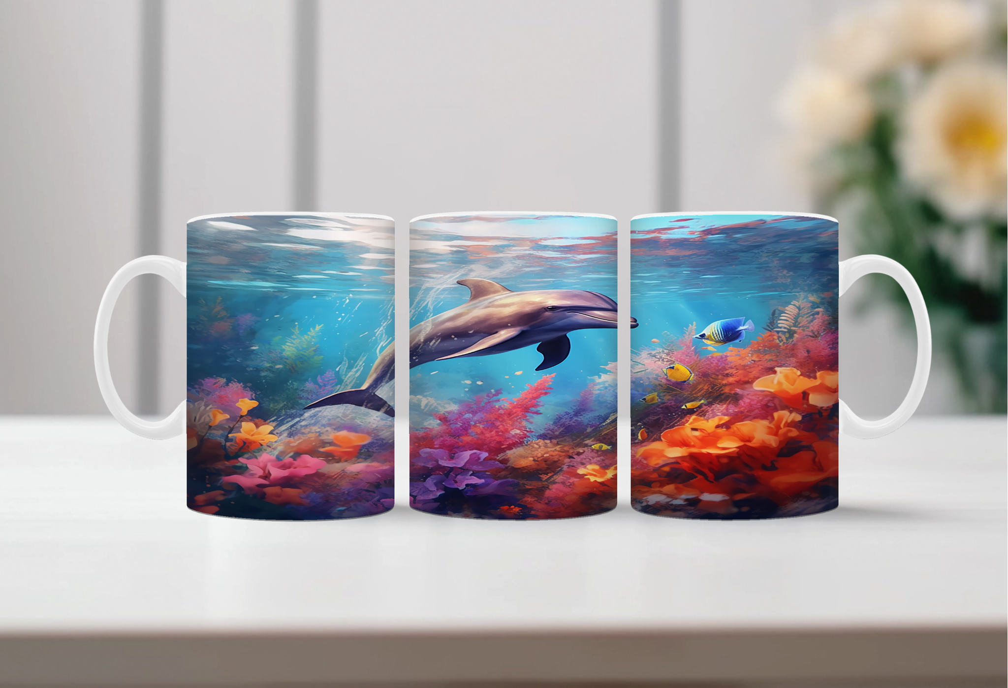 Flippin’ Cute Morning Mug, Dolphin coffee Mugs. Two sizes to choose from.
