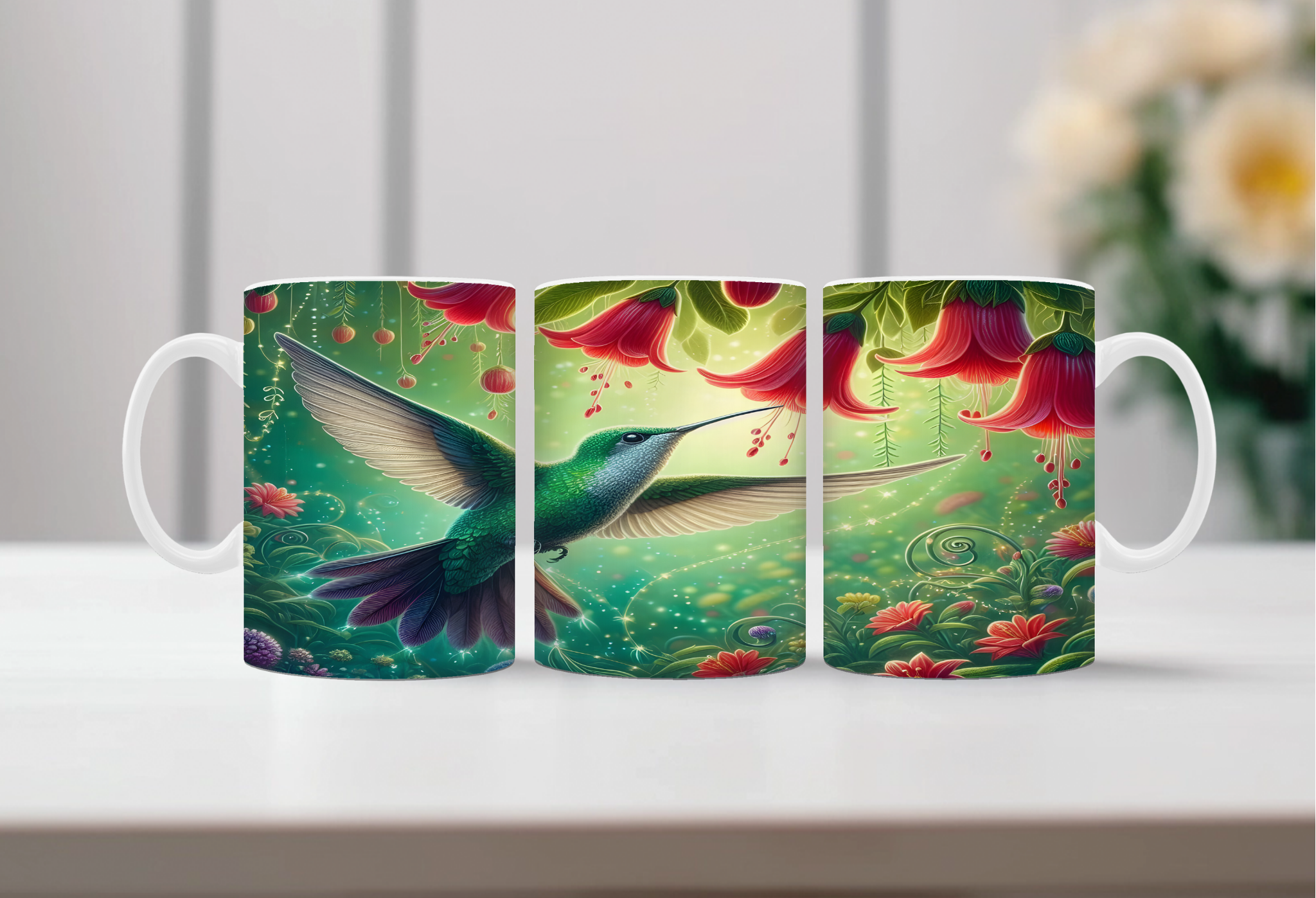Sip with a Little Flutter Hummingbird Mugs. Two Sizes and Multiple images to choose from.