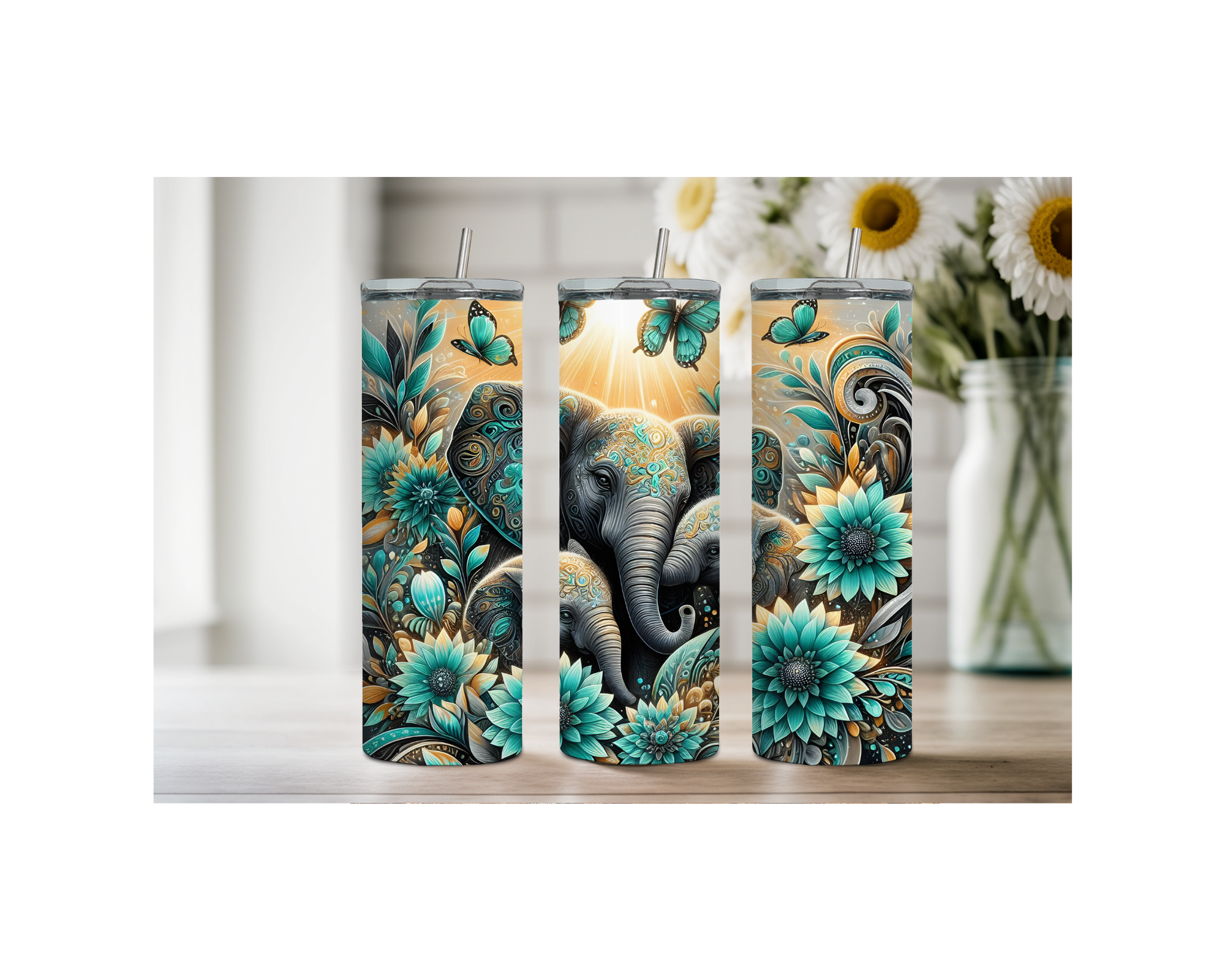 20 ounce Wise & Wonderful Elephant Stainless Tumbler. Multiple Sizes and Images Available.