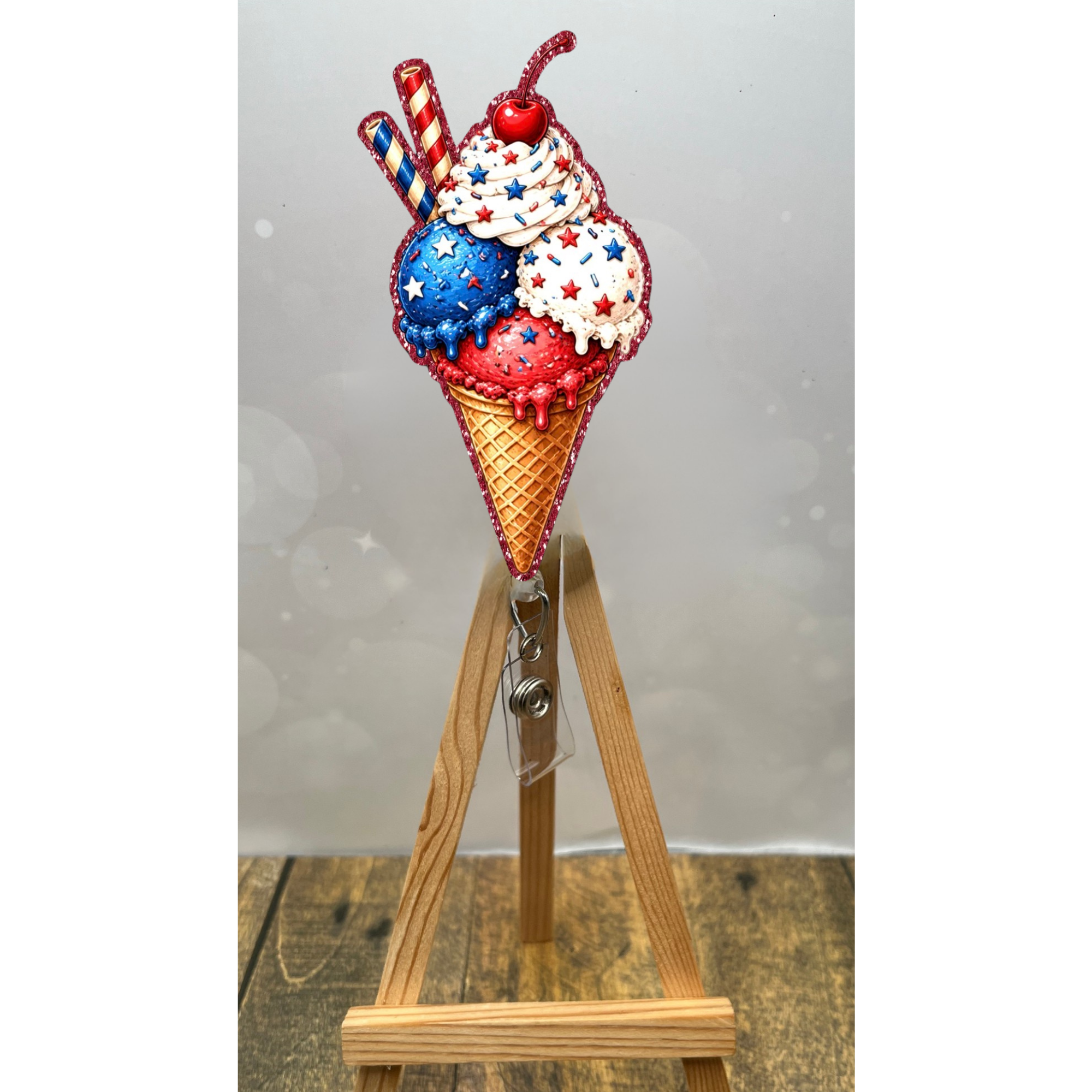 4th of July Ice Cream Badge Pull