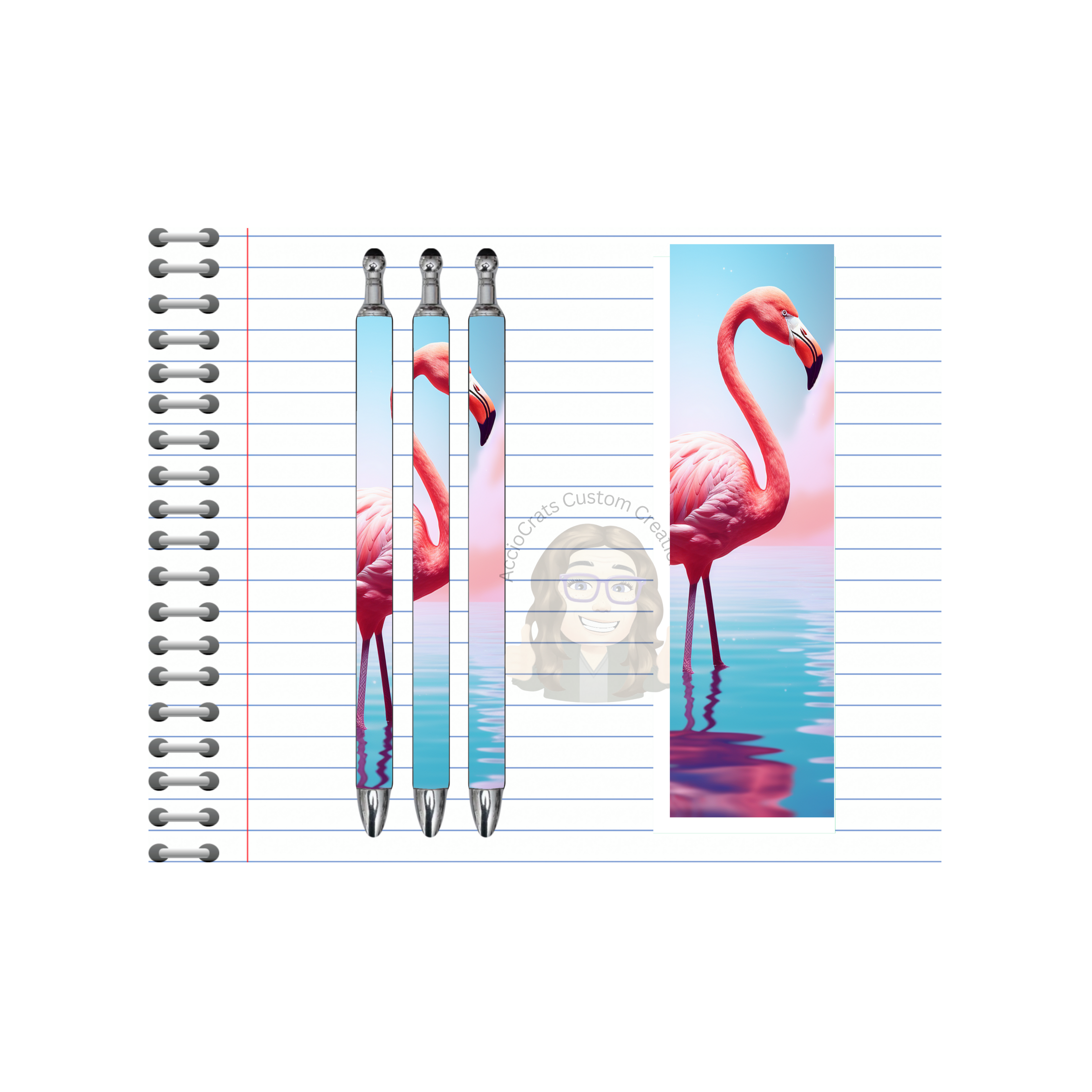 “Whimsical Island Refillable Pens, Flamingo Images multiple options and Images available.