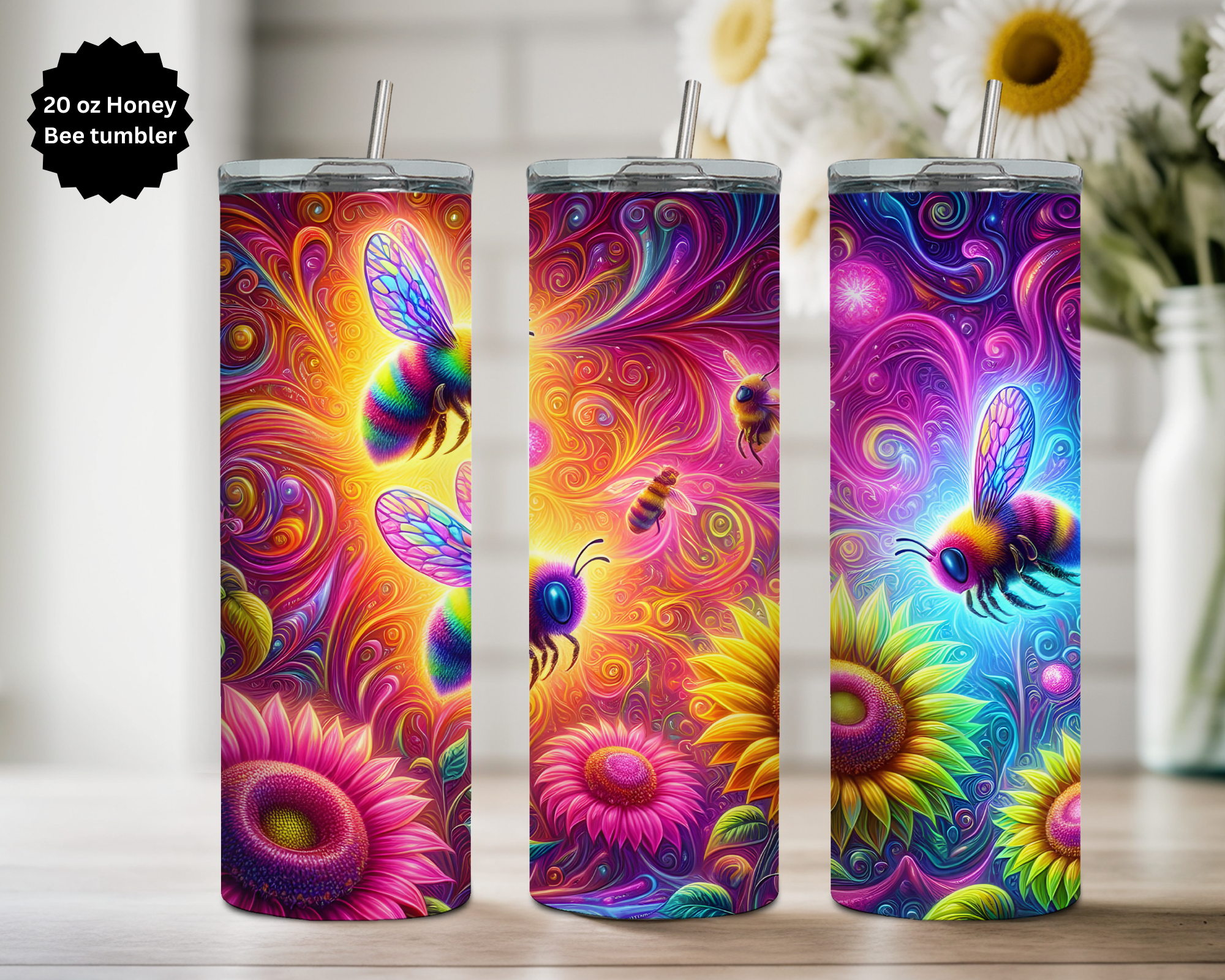20 oz Honeybee tumbler. Multiple Images Available.