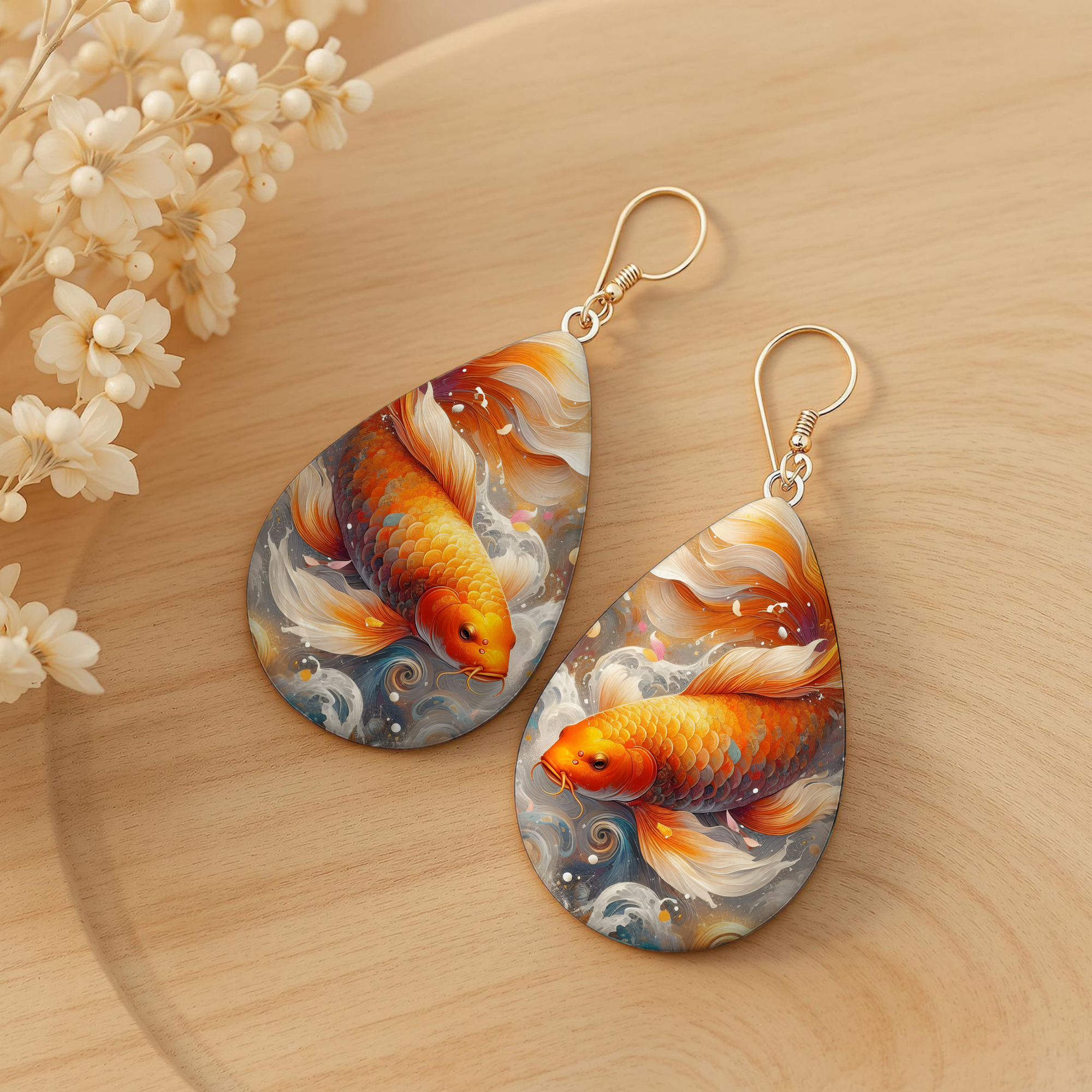 Koi Fish Teardrop Earrings