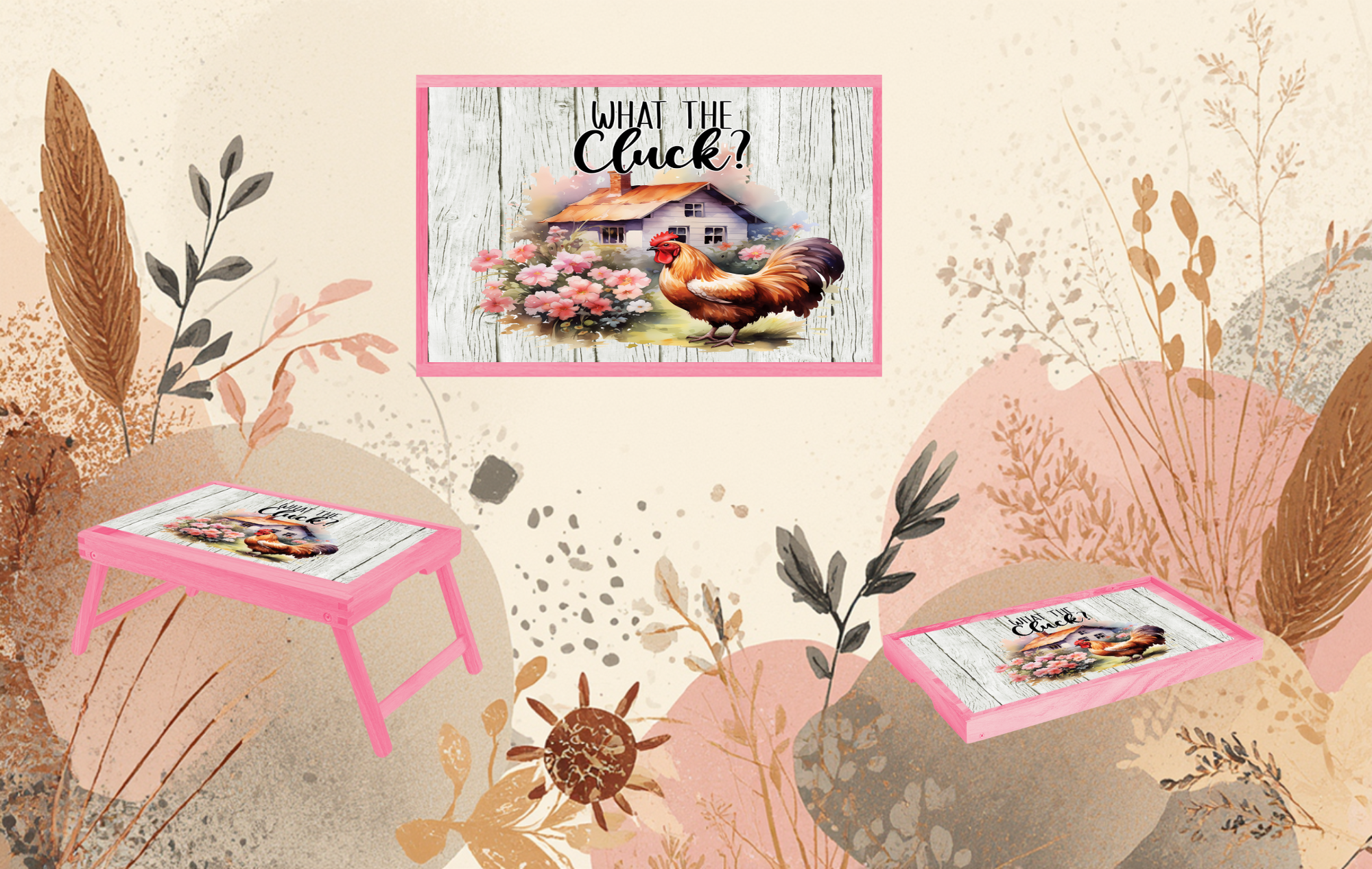 Chicken Foldable Wooden TV Tray or Bed tray/lap Desk, 2 Sizes and Multiple Images Available.