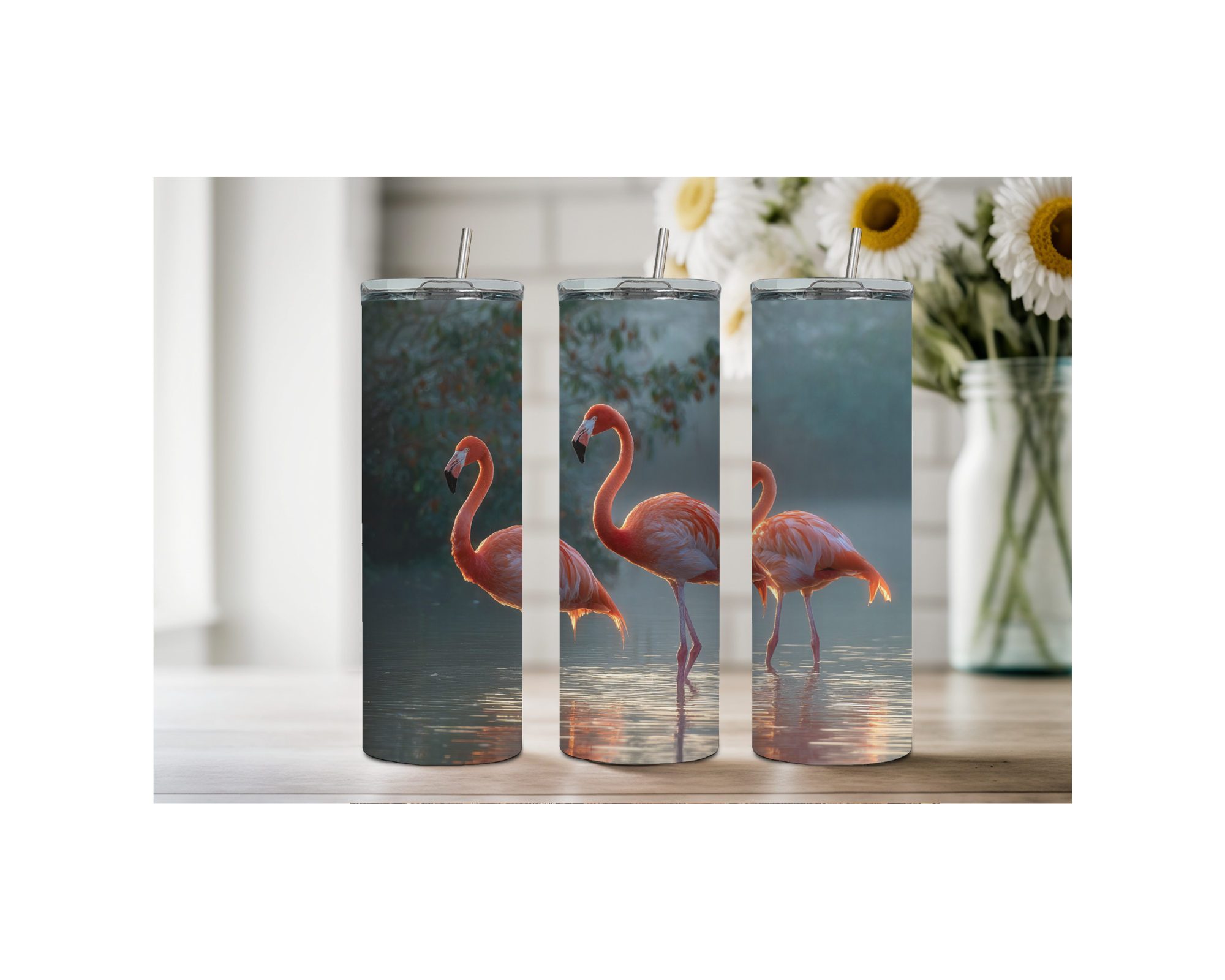 20 oz Pink Paradise Whimsy, Flamingo Stainless-Steel Tumblers. Multiple Sizes and Images Available.