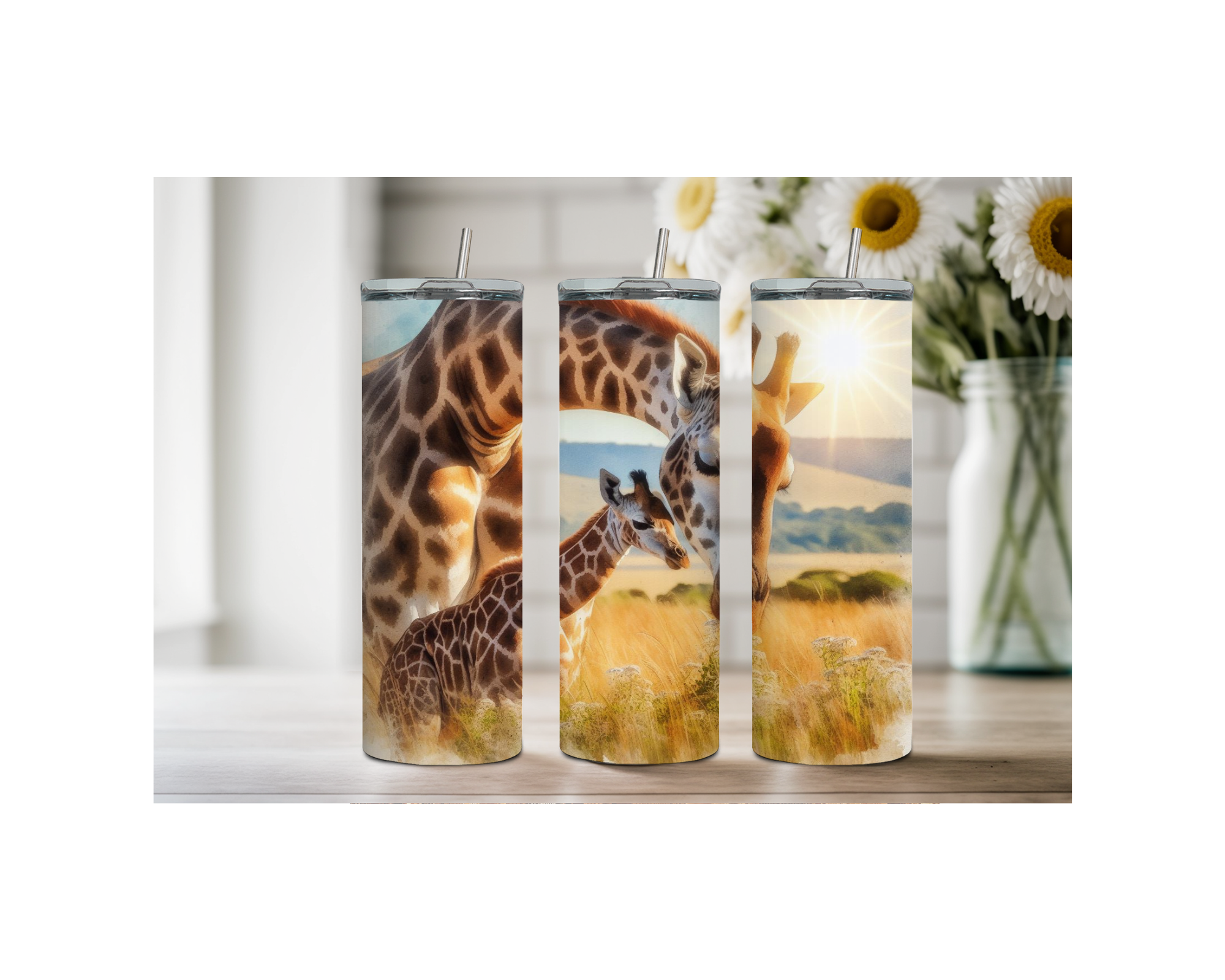 20-ounce Gentle Giraffe Whimsy Stainless Steel Tumbler. Multiple Images Available.