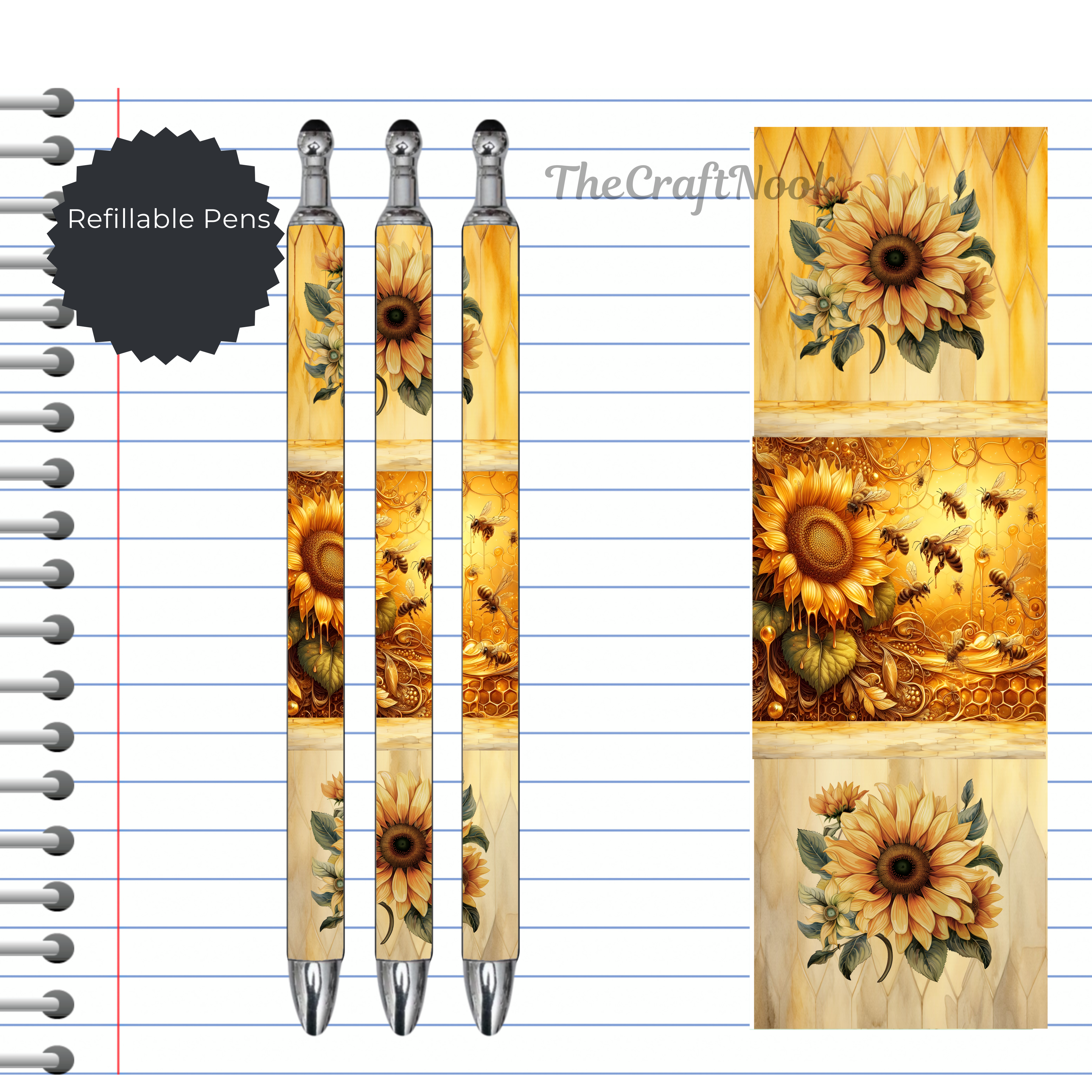 Refillable Pens, Honeybee Images. Bee happy while you write. Multiple options and Images available