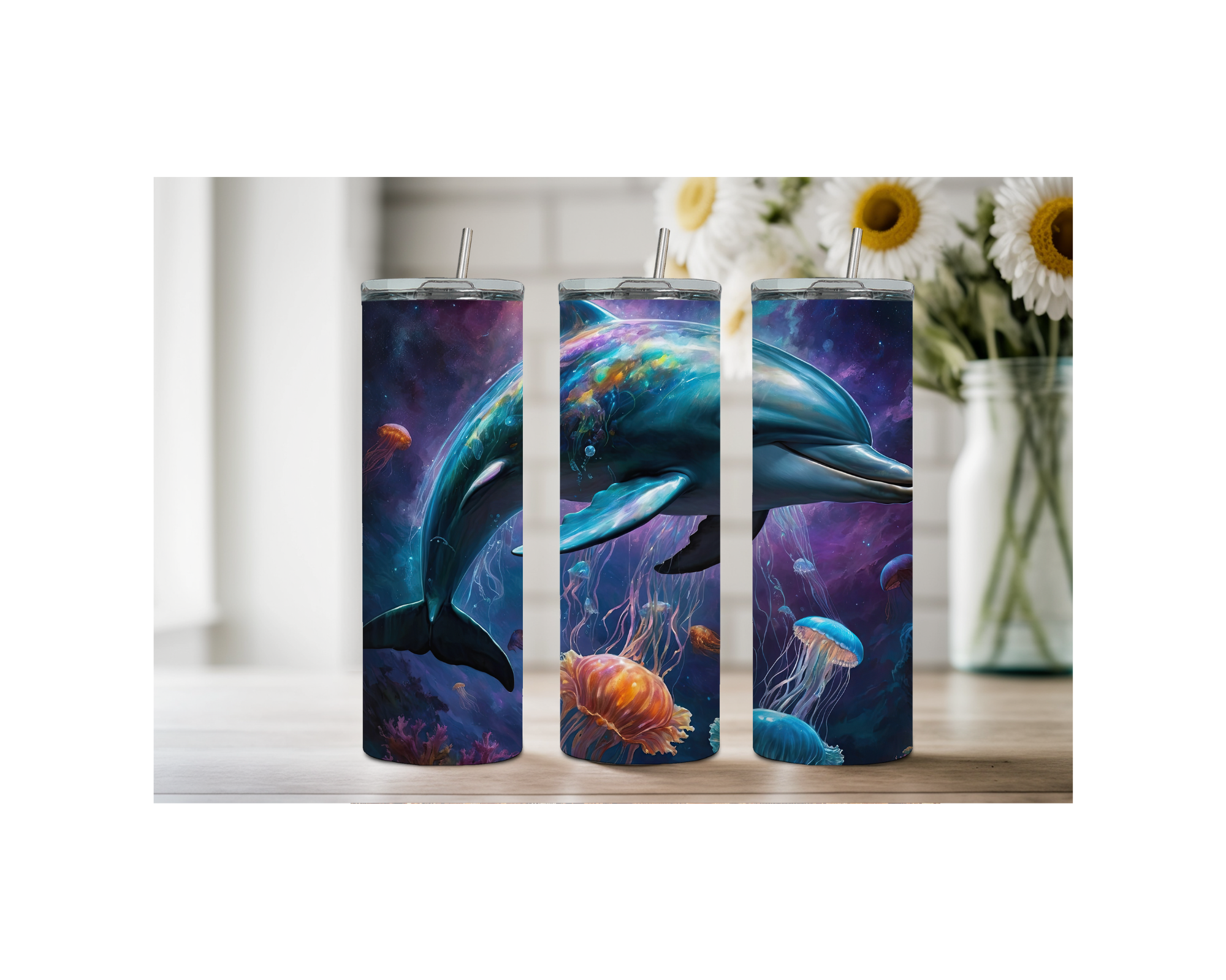 Splash of Happiness Dolphin – 20 oz Stainless-Steel Tumblers. Multiple Sizes and Images Available.