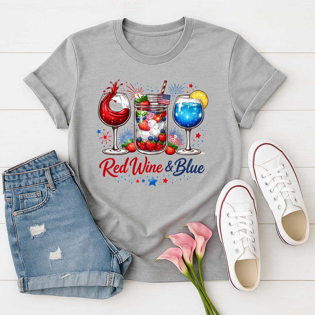 Red Wine and Blue Graphic Tee | Funny Patriotic 4th of July Shirt