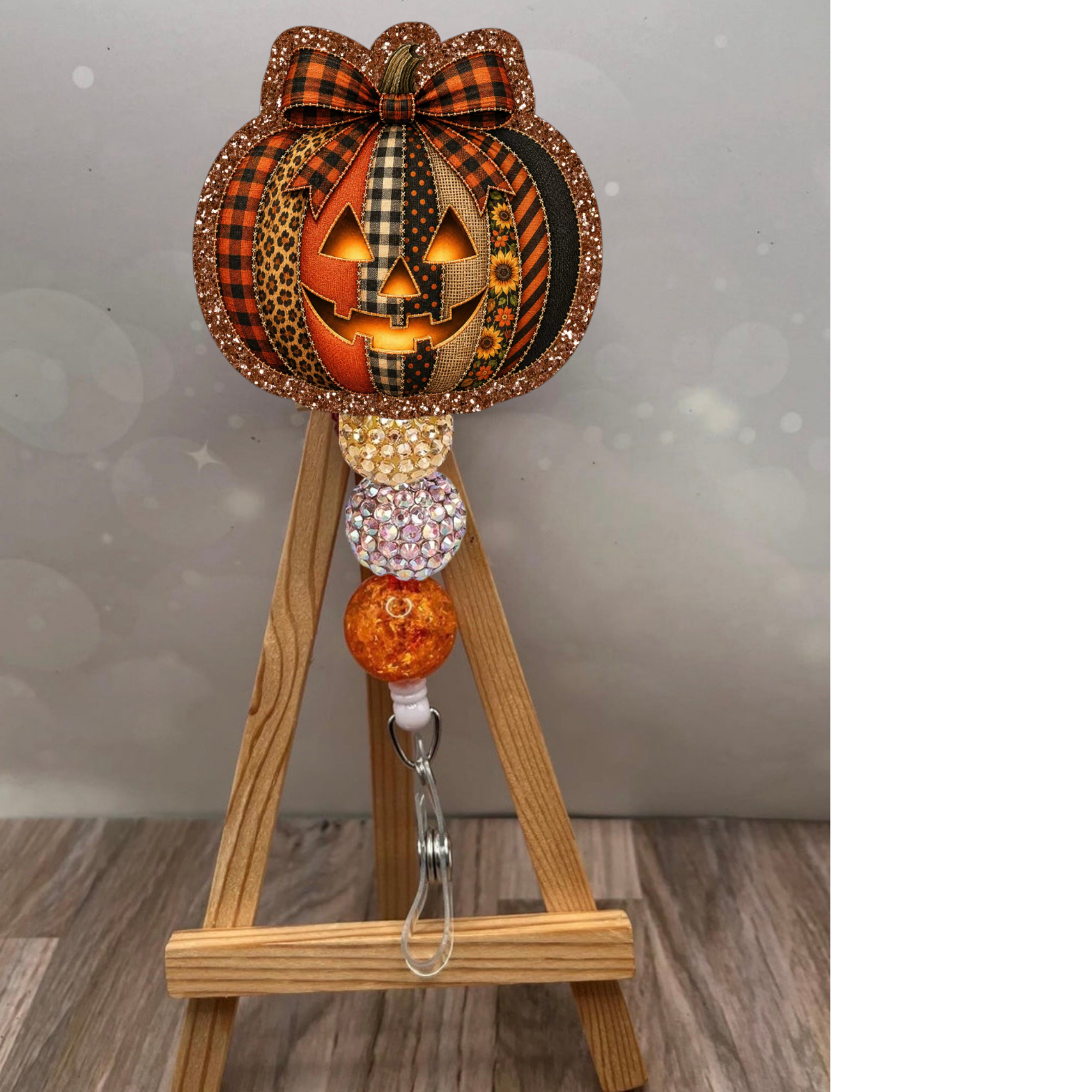 Patchwork Jack-O-Lantern Badge Pull
