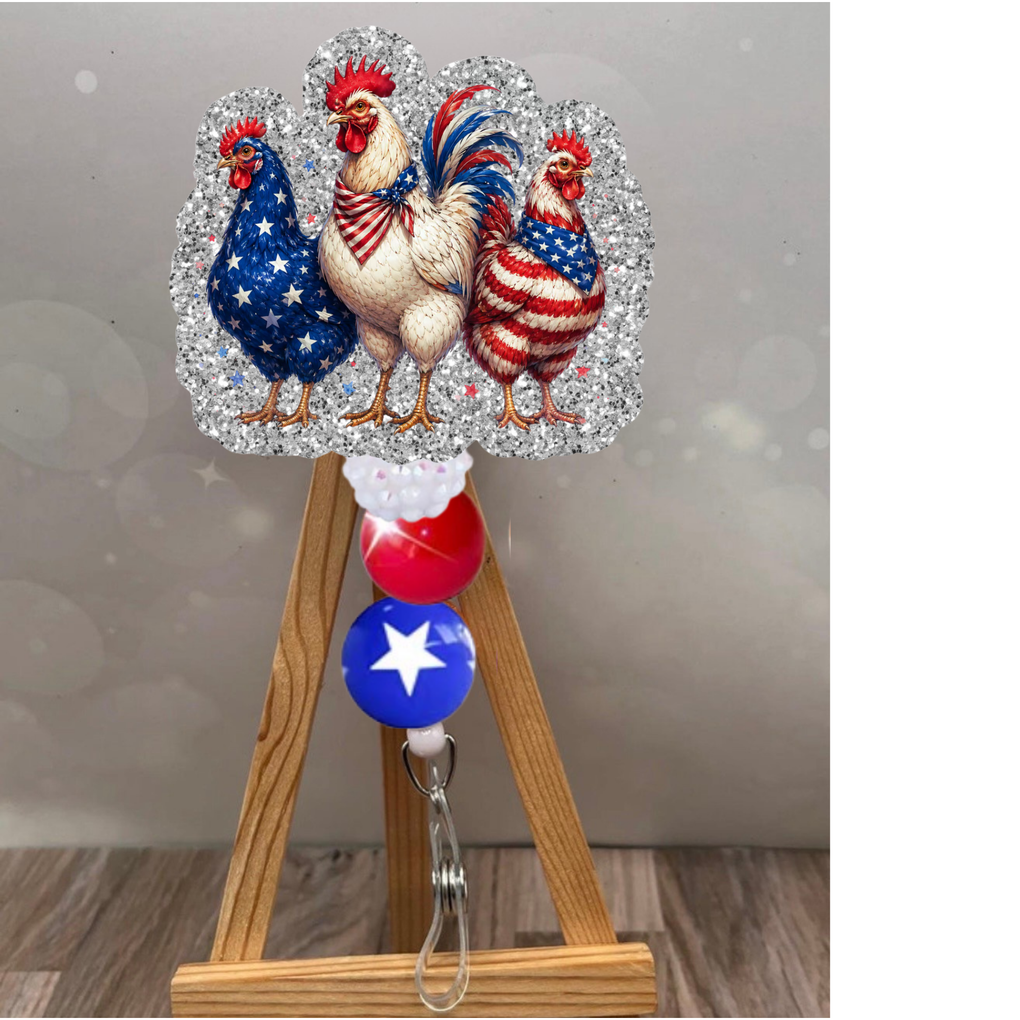 Patriotic Chickens Badge Pull