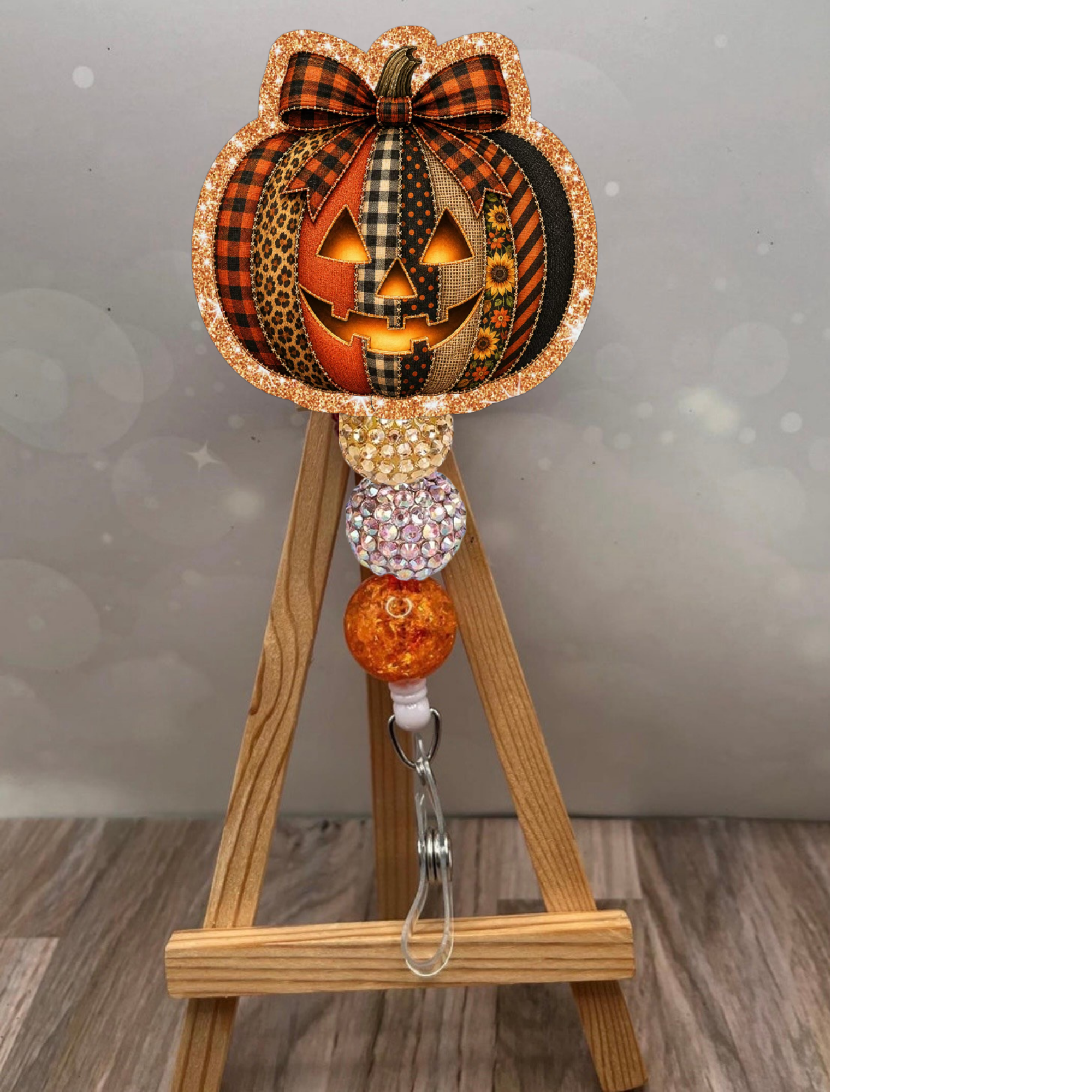 Patchwork Jack-O-Lantern Badge Pull