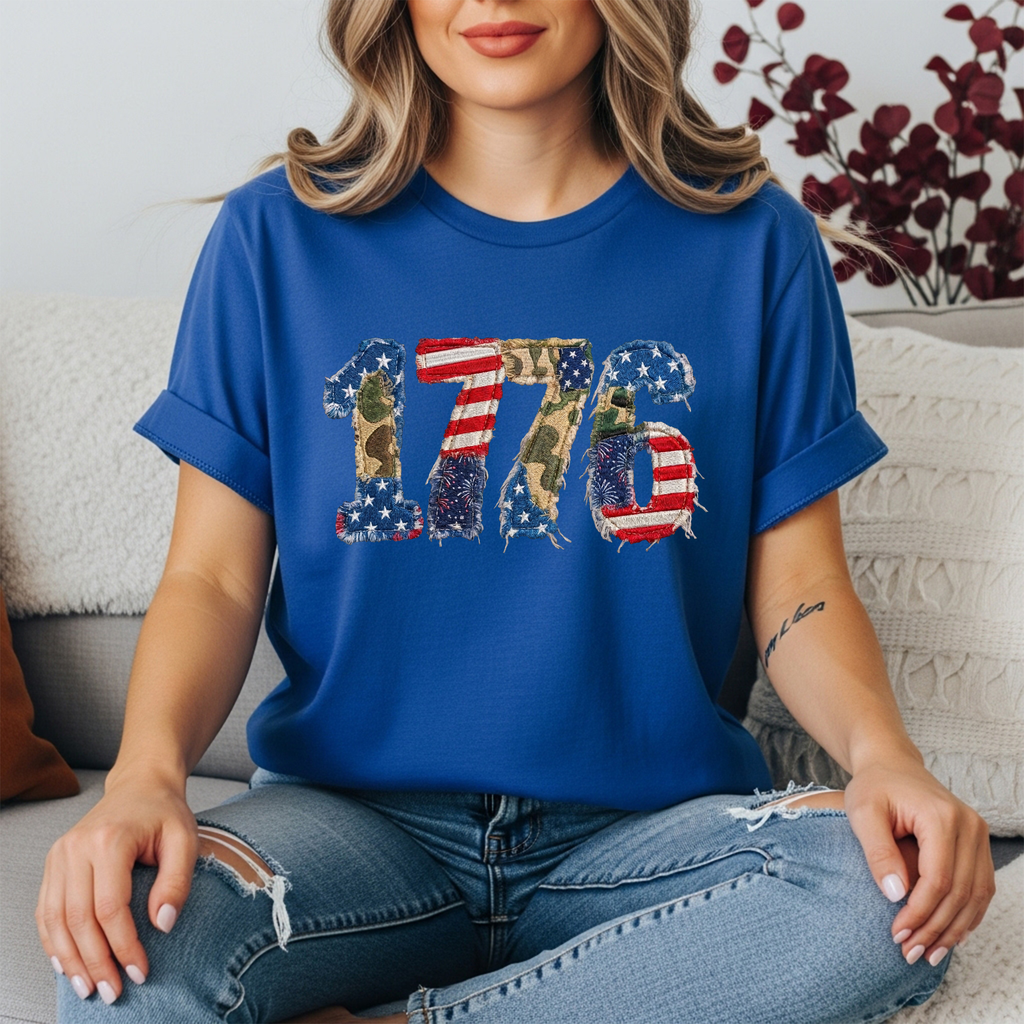 Faux Patchwork 1776 Tee | Vintage Patriotic American Flag Shirt