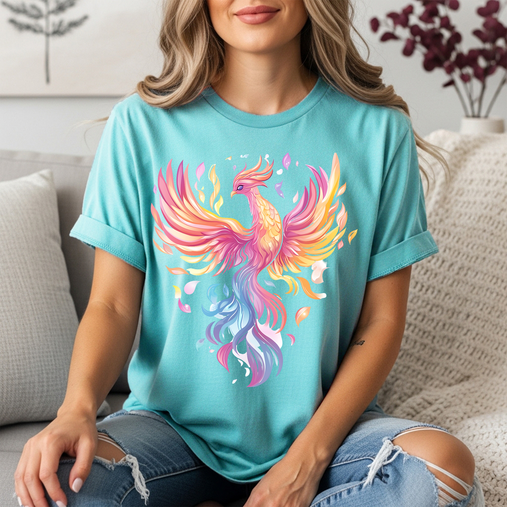 Pastel Phoenix T-Shirt - Soft Mythical Fire Bird Tee in Dreamy Colors
