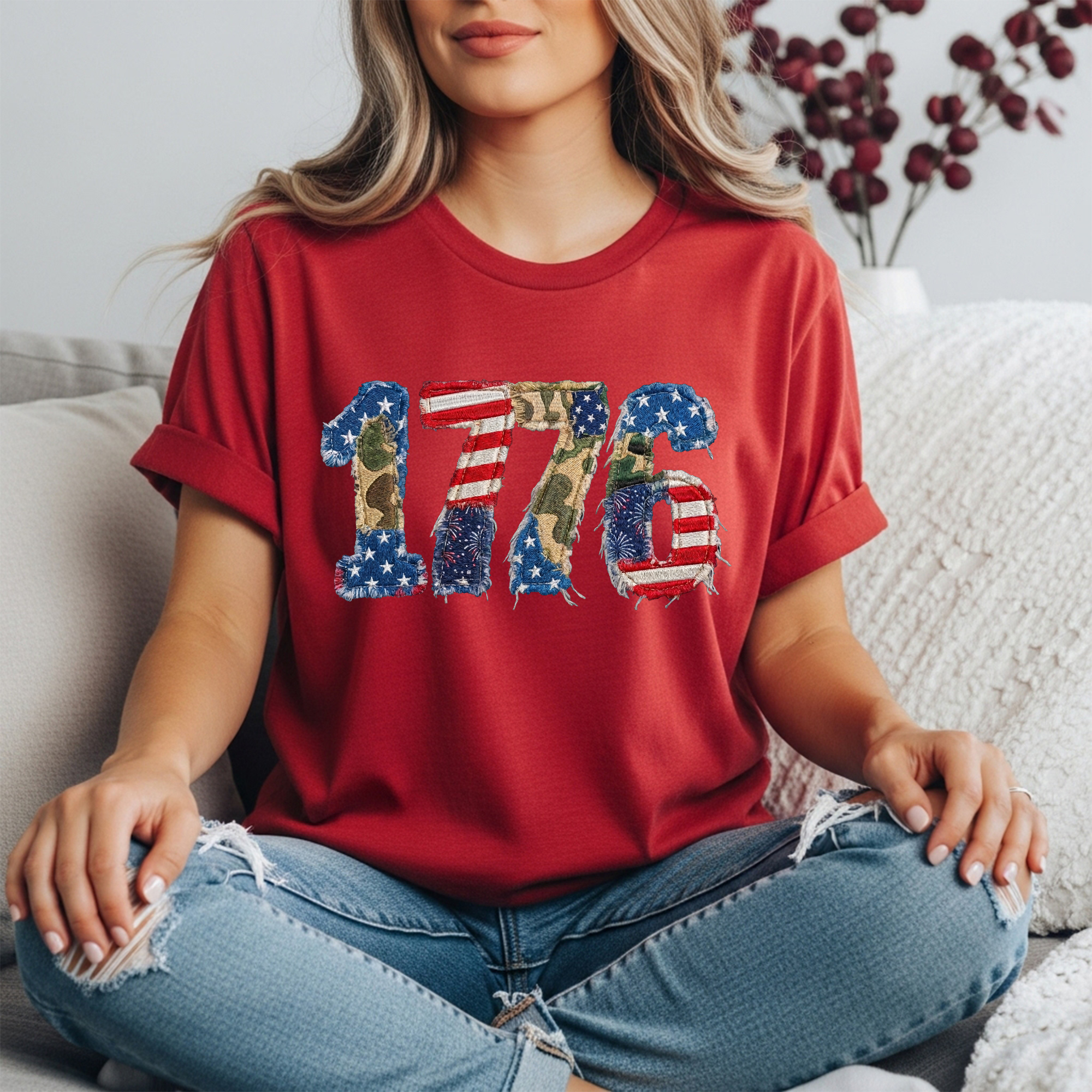 Faux Patchwork 1776 Tee | Vintage Patriotic American Flag Shirt
